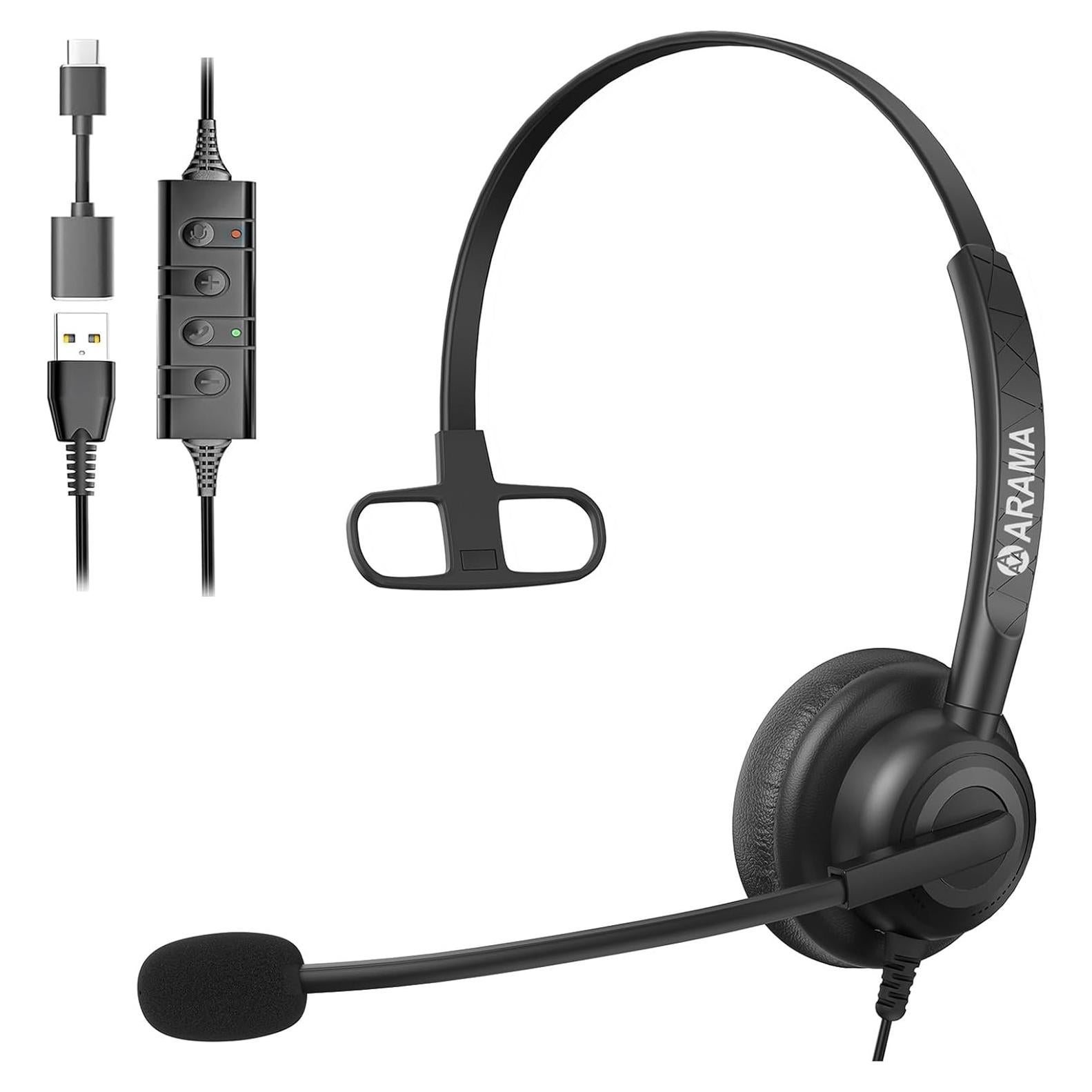 Auricular USB Arama A600 con micrófono, cancelación de ruido