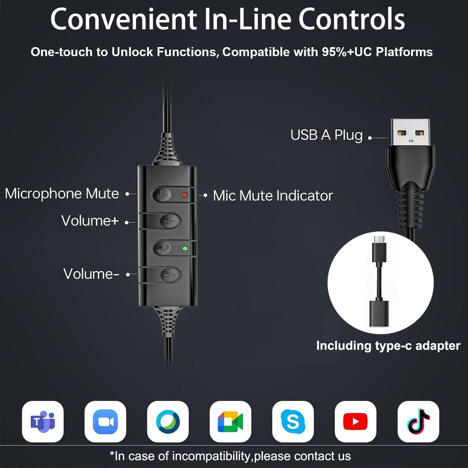Auricular USB Arama A600 con micrófono, cancelación de ruido