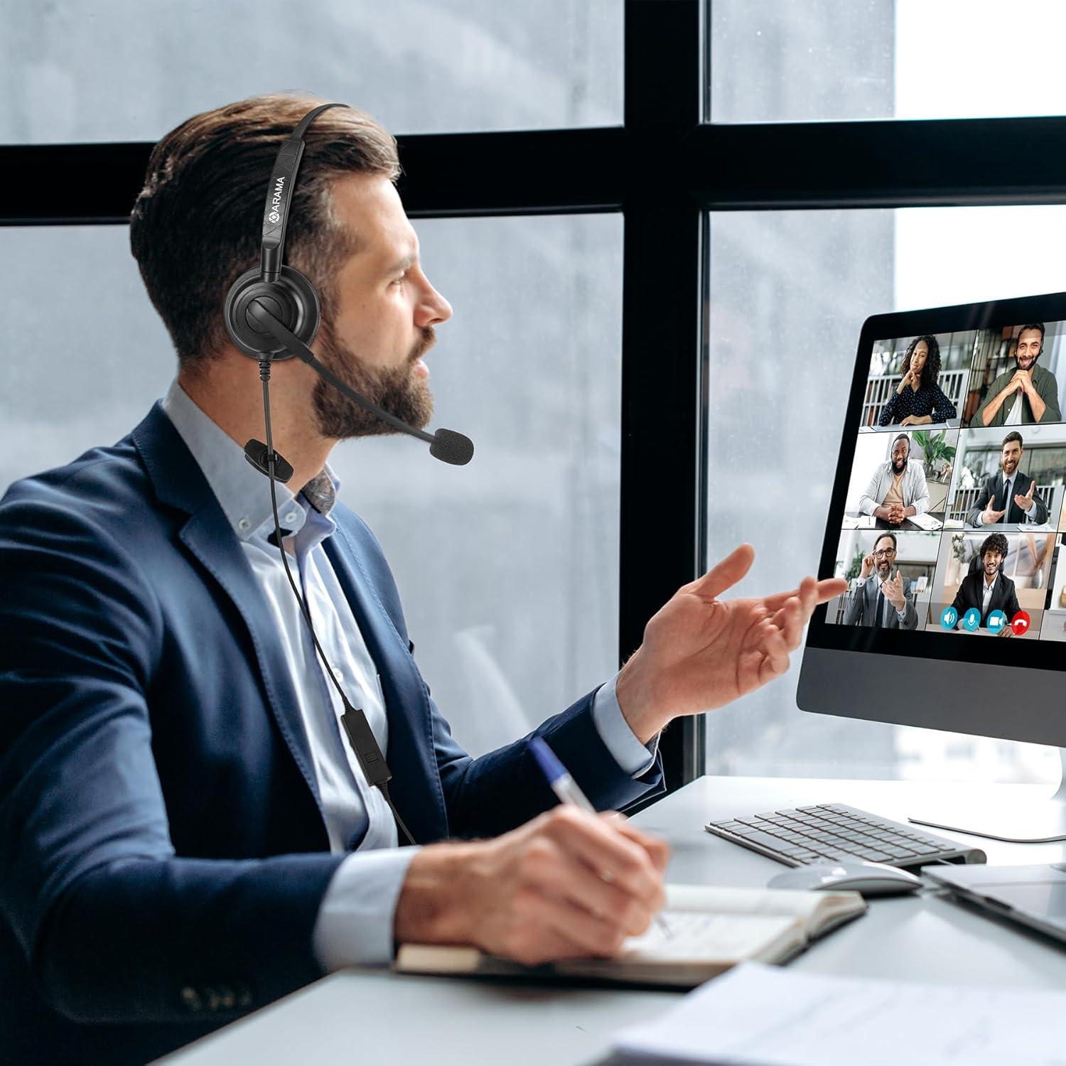 Auricular USB Arama A600 con micrófono, cancelación de ruido