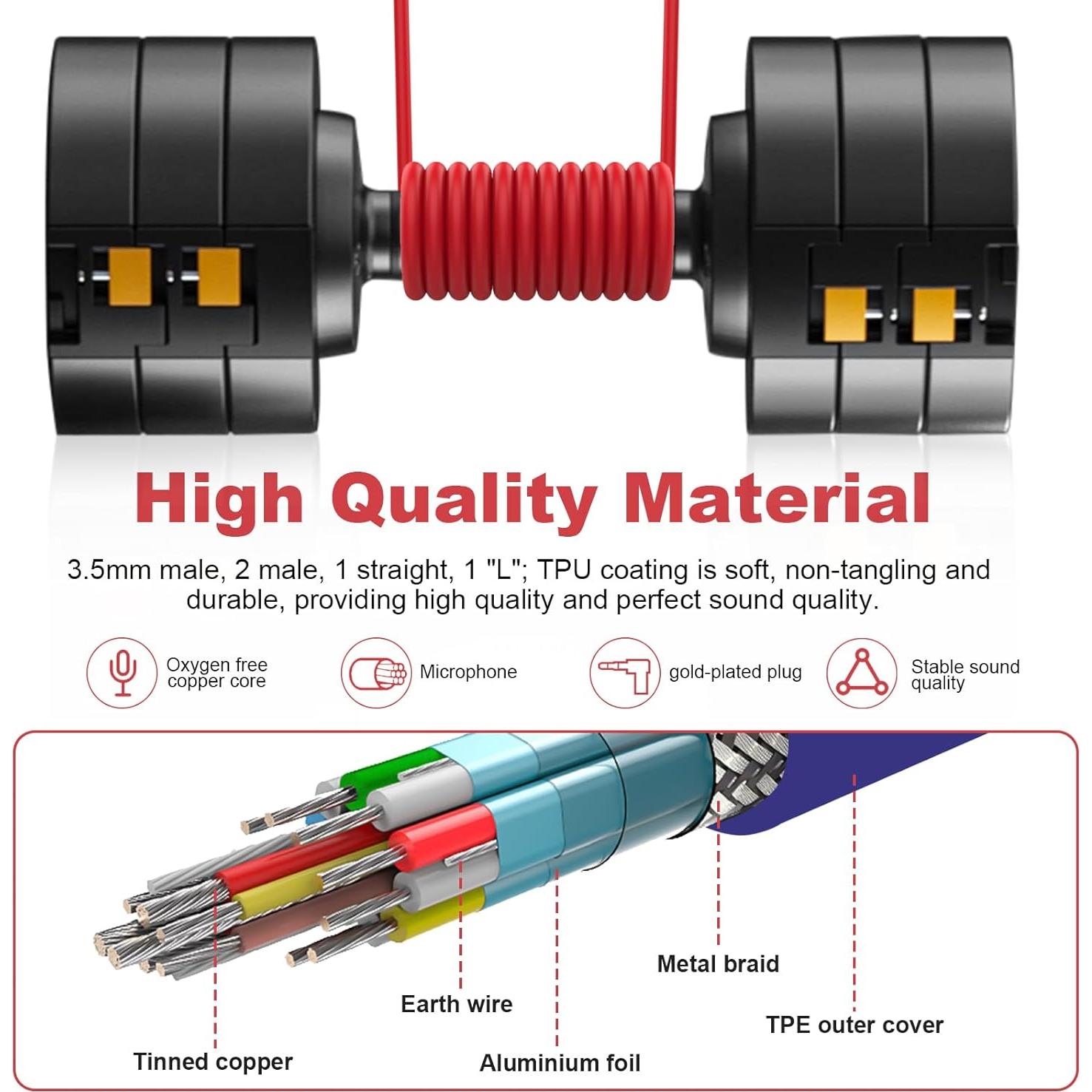 Cable de audio 3.5mm Lusgawer para auriculares Beats Solo 3 Rojo