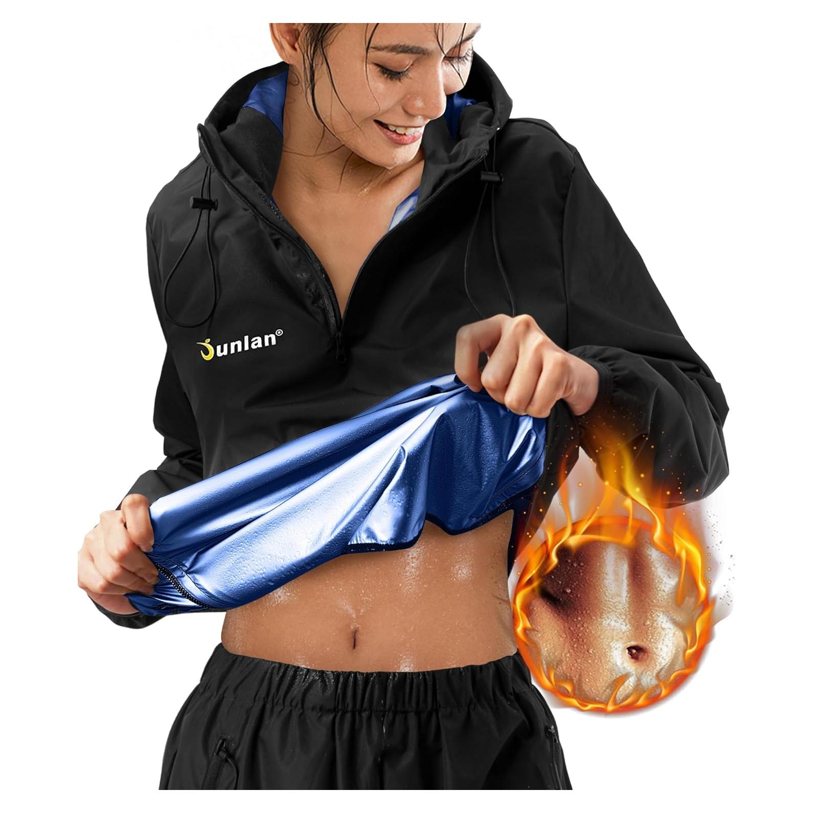 Traje de Sauna Junlan para Mujeres Chaqueta Sudor Mediana Azul