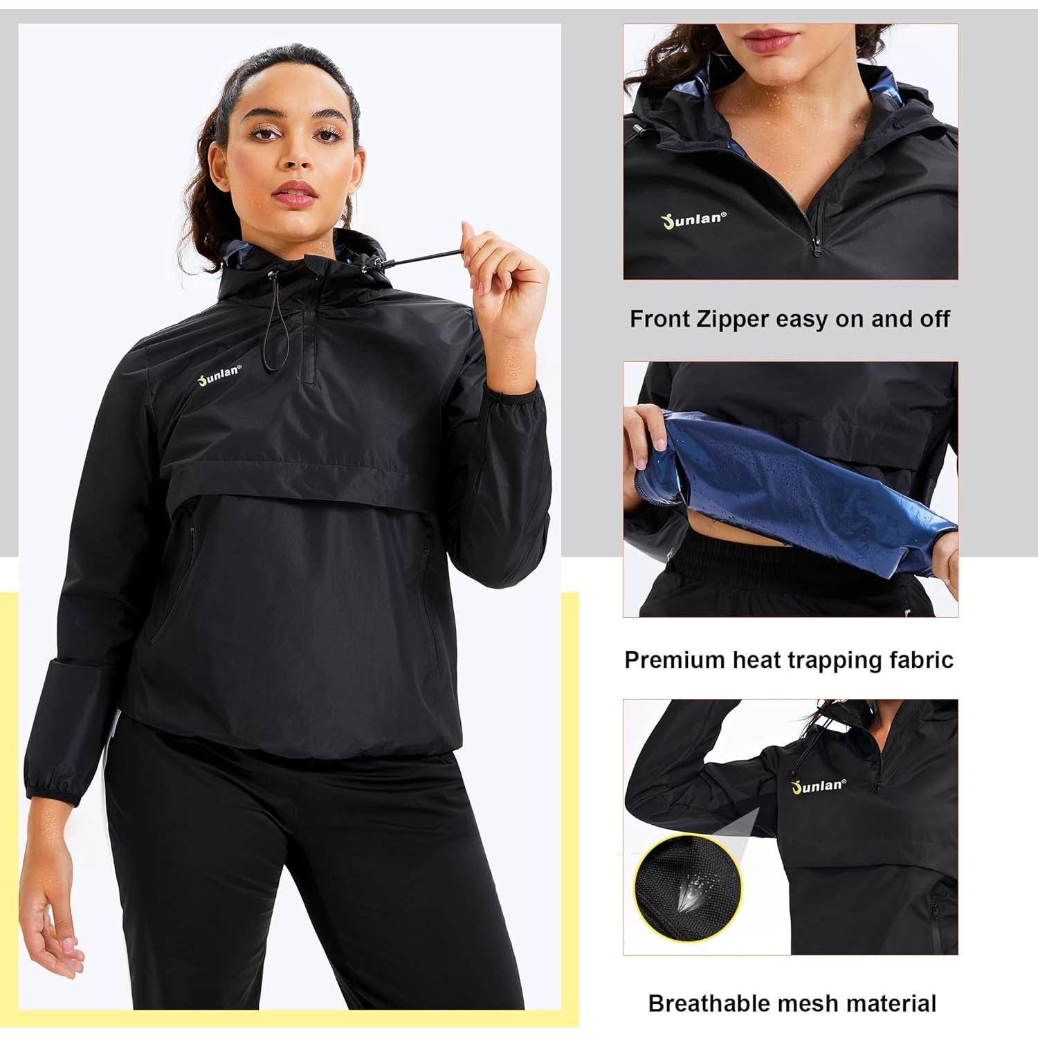 Traje de Sauna Junlan para Mujeres Chaqueta Sudor Mediana Azul