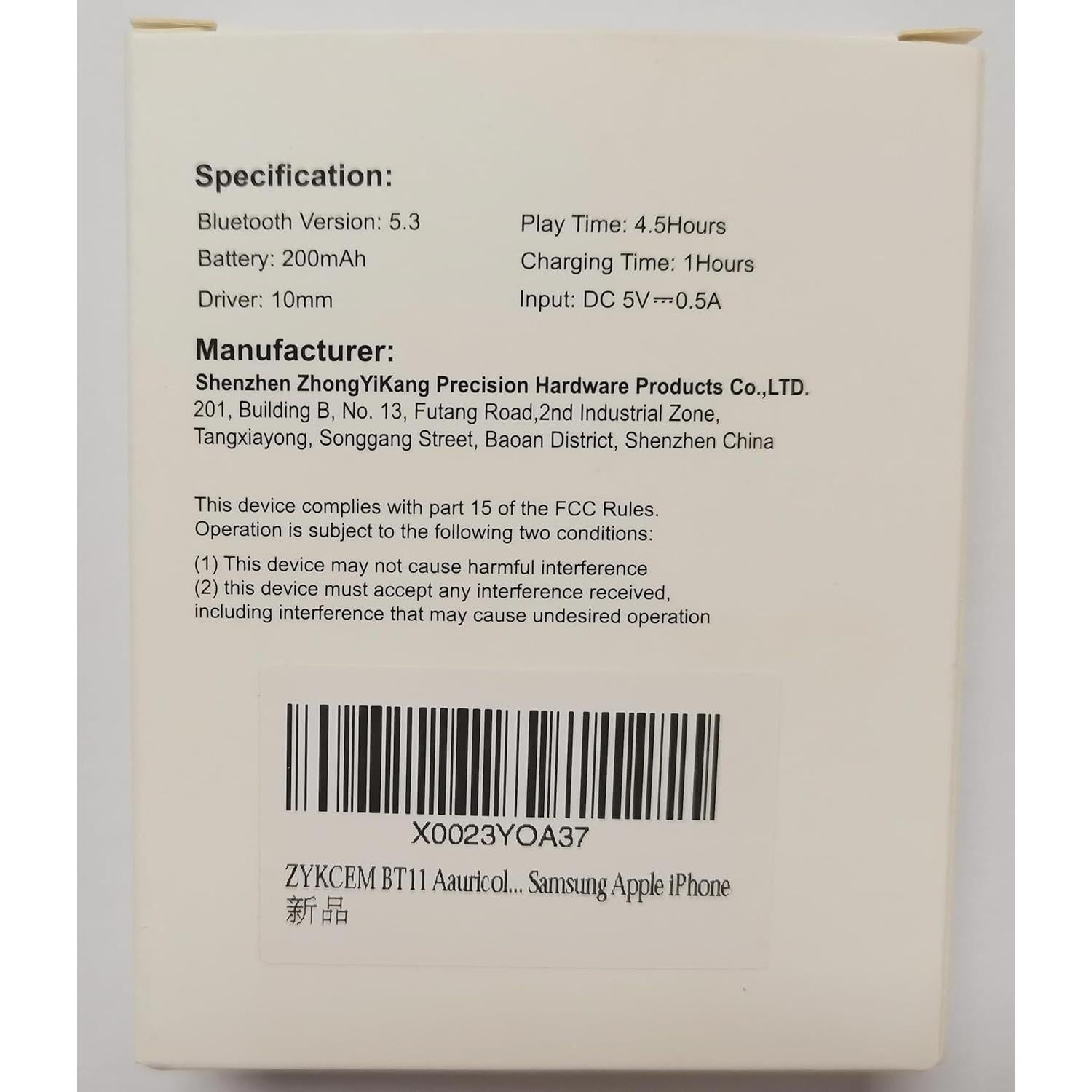 Auriculares Inalámbricos ZYKCEM BT11 Bluetooth 5.3 Estéreo