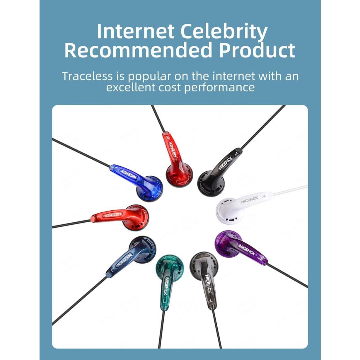 Yuandao 3.5mm Jack Wired Earbuds, HiFi Sound Audiophile Earphones with no Mic, 5 Year Warranty, Bass Stereo Wire in-Ear Headphones for iPhone, Android, PC, MacBook, Laptop, Tablet, Gaming