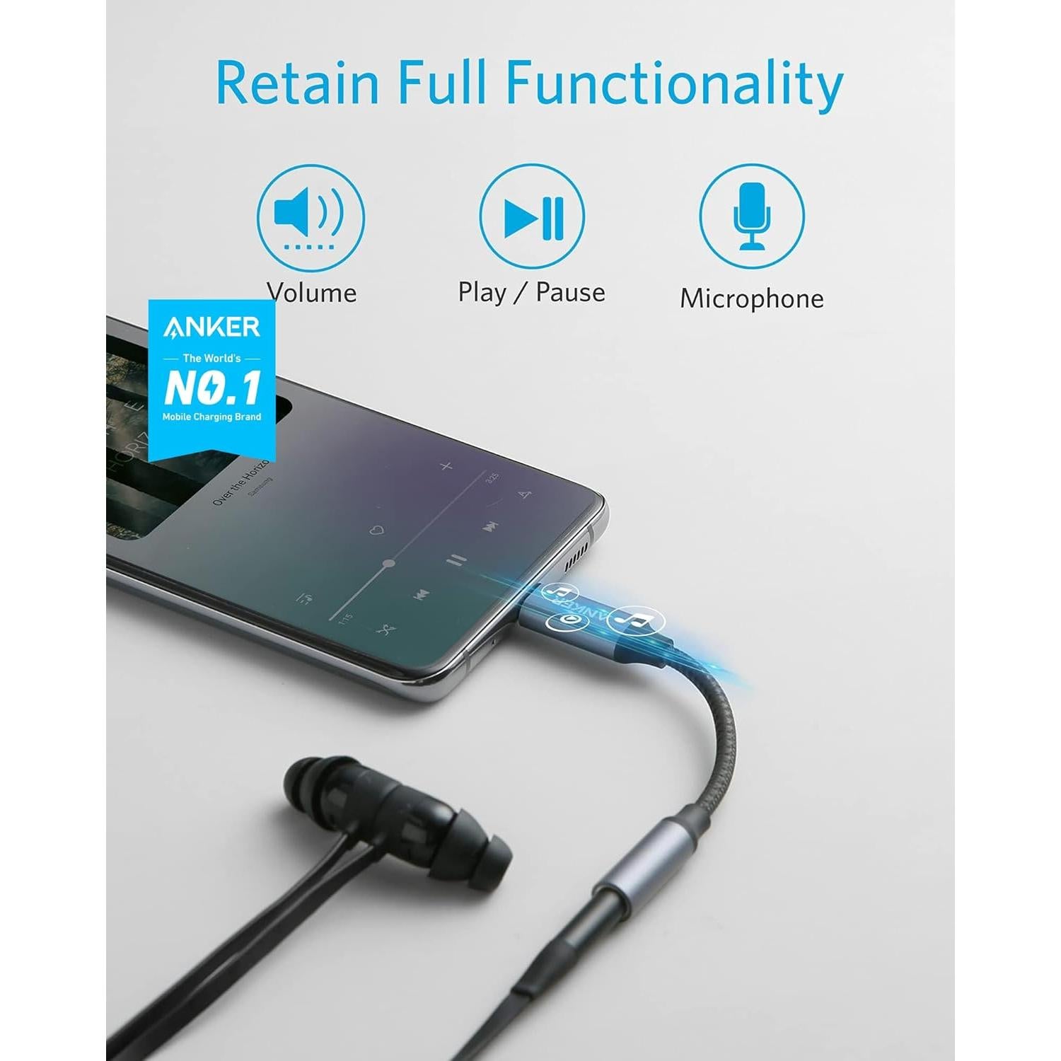 Adaptador de Audio USB-C a 3.5mm Anker A8195, 4.54g, Nylon