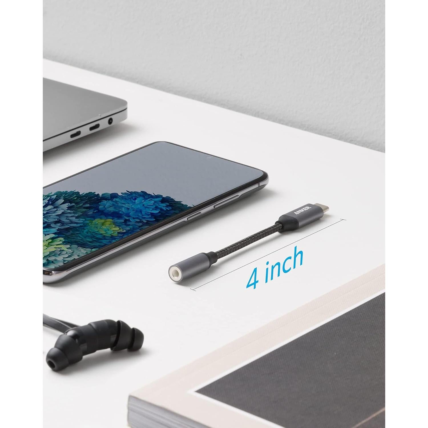 Adaptador de Audio USB-C a 3.5mm Anker A8195, 4.54g, Nylon