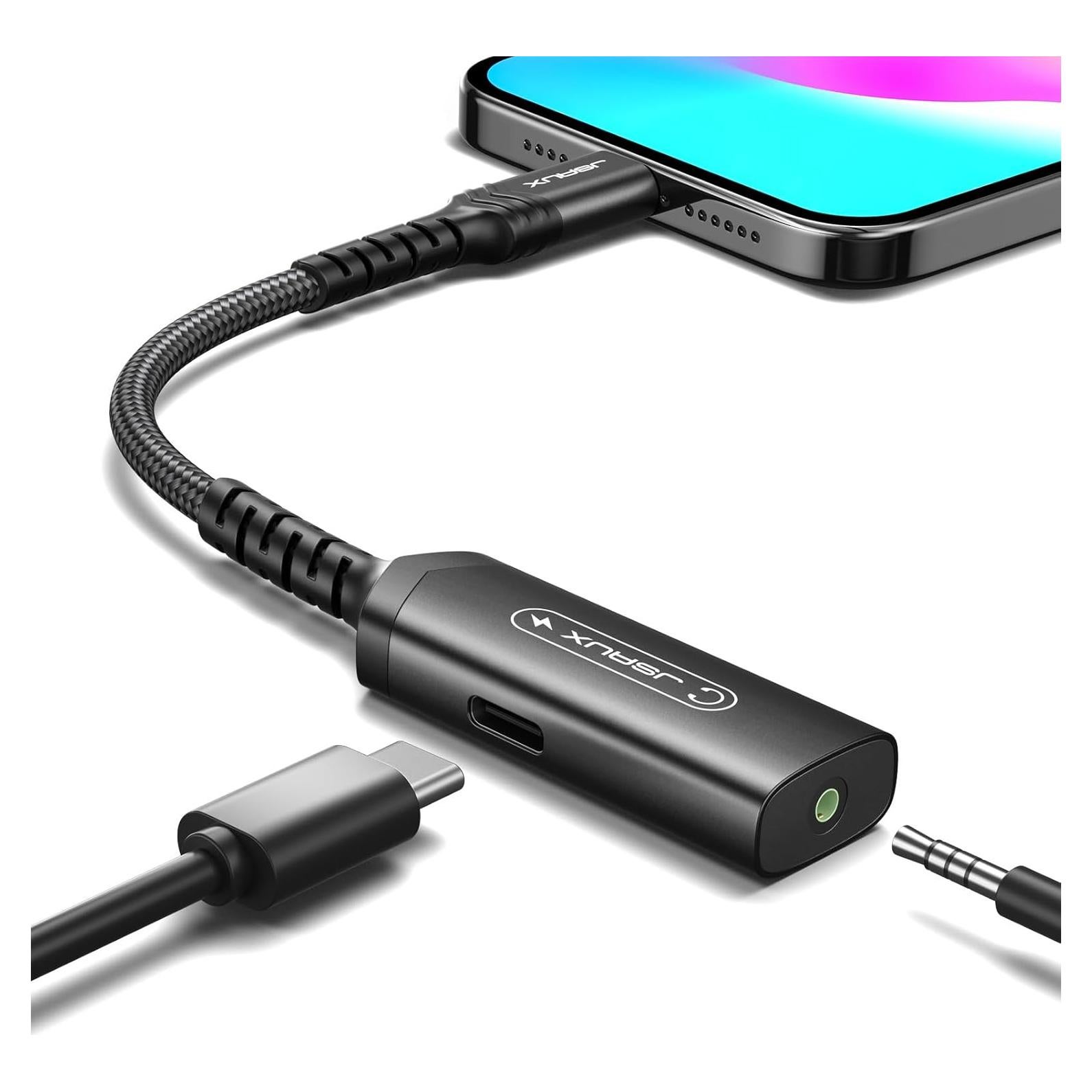 Adaptador JSAUX USB C a 3.5mm y Carga Rápida 60W - Negro