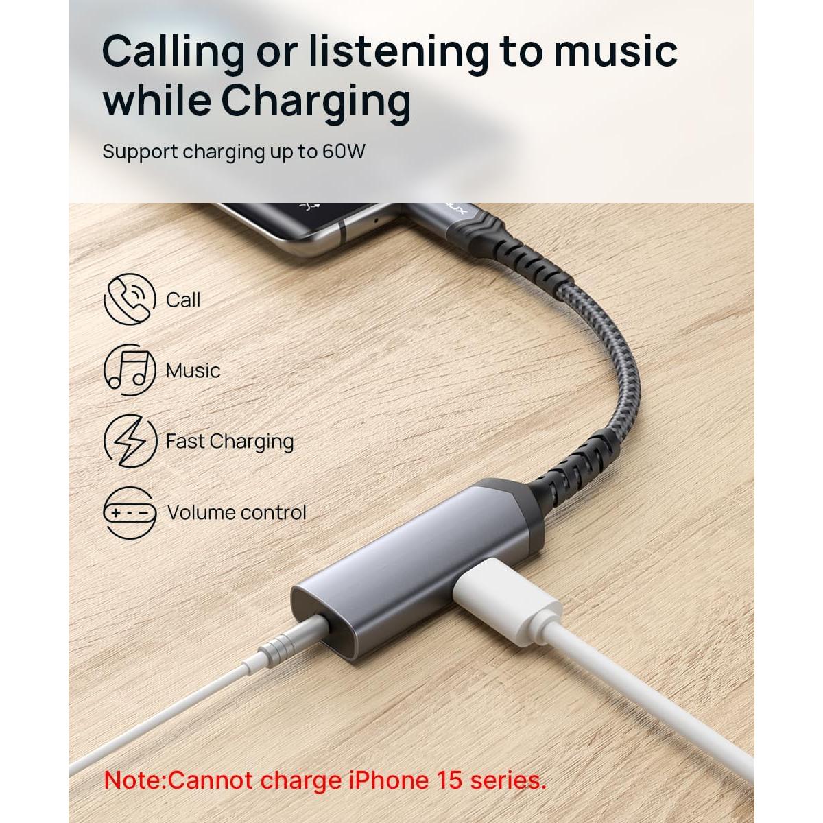 Adaptador JSAUX USB C a 3.5mm y Carga Rápida 60W - Negro