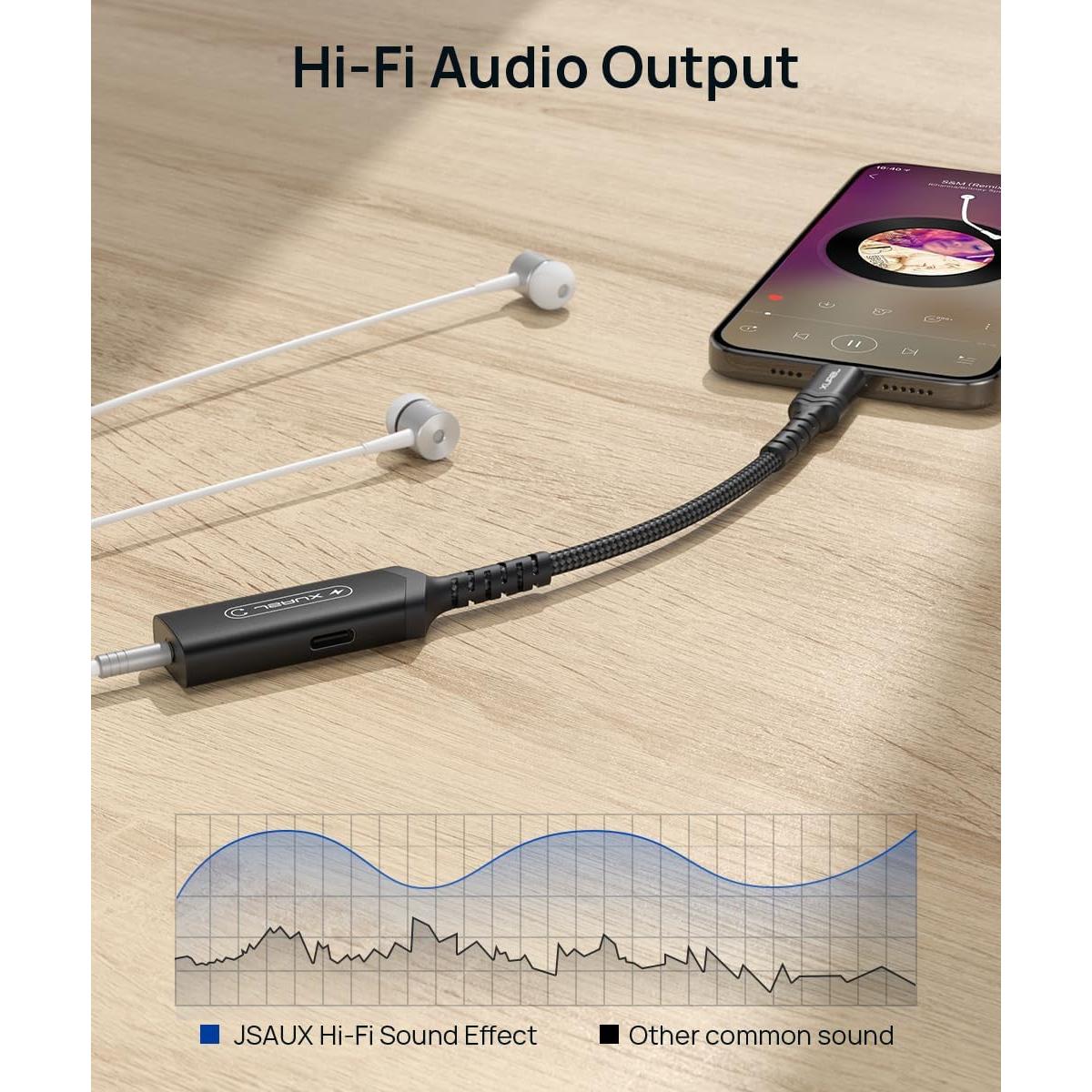 Adaptador JSAUX USB C a 3.5mm y Carga Rápida 60W - Negro