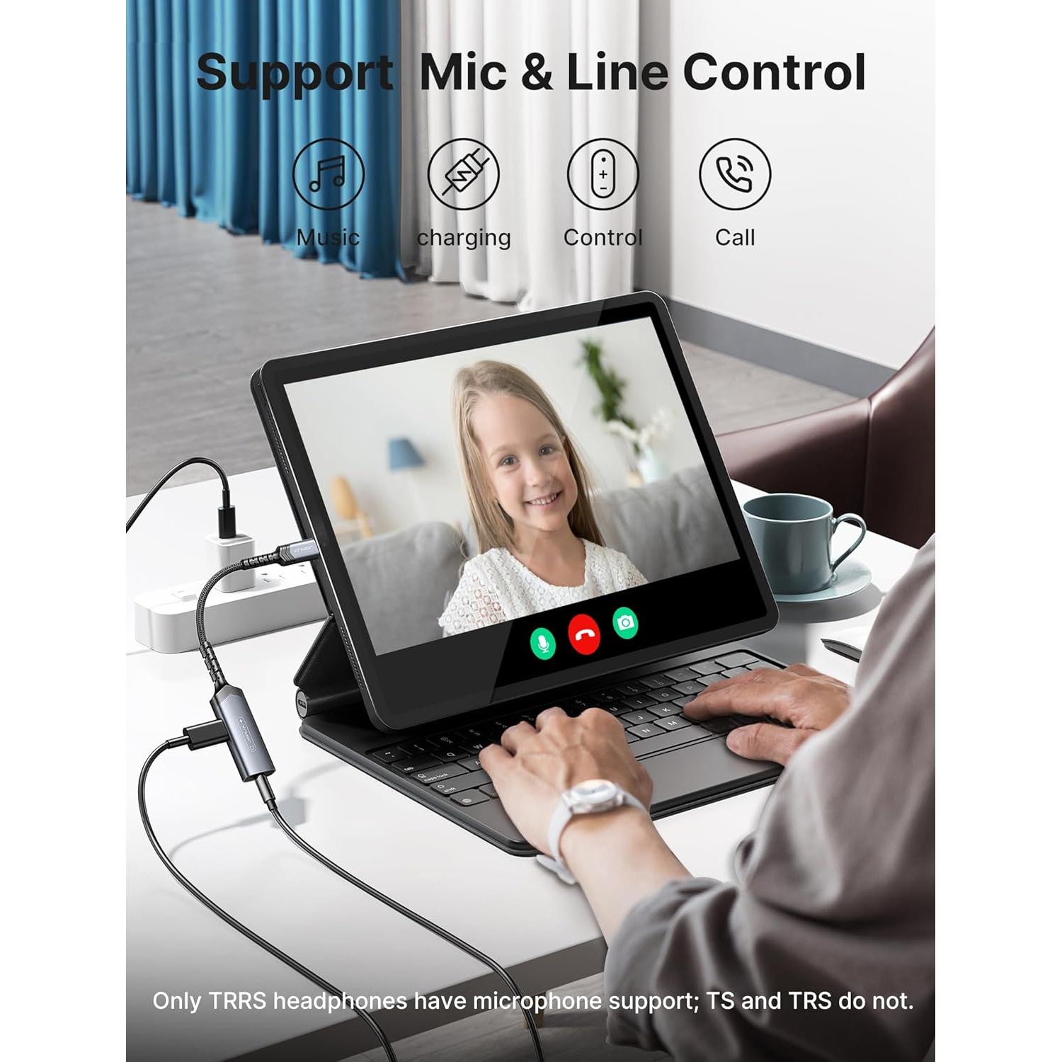 Adaptador JSAUX USB C a 3.5mm y Carga Rápida 60W - Negro