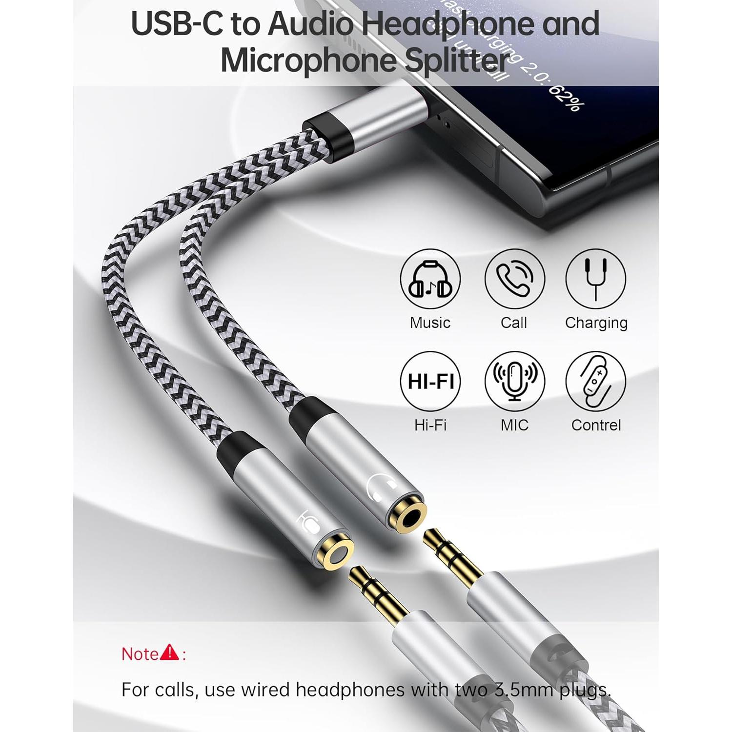 Adaptador USB C a 3.5mm AILKIN con divisor de micrófono