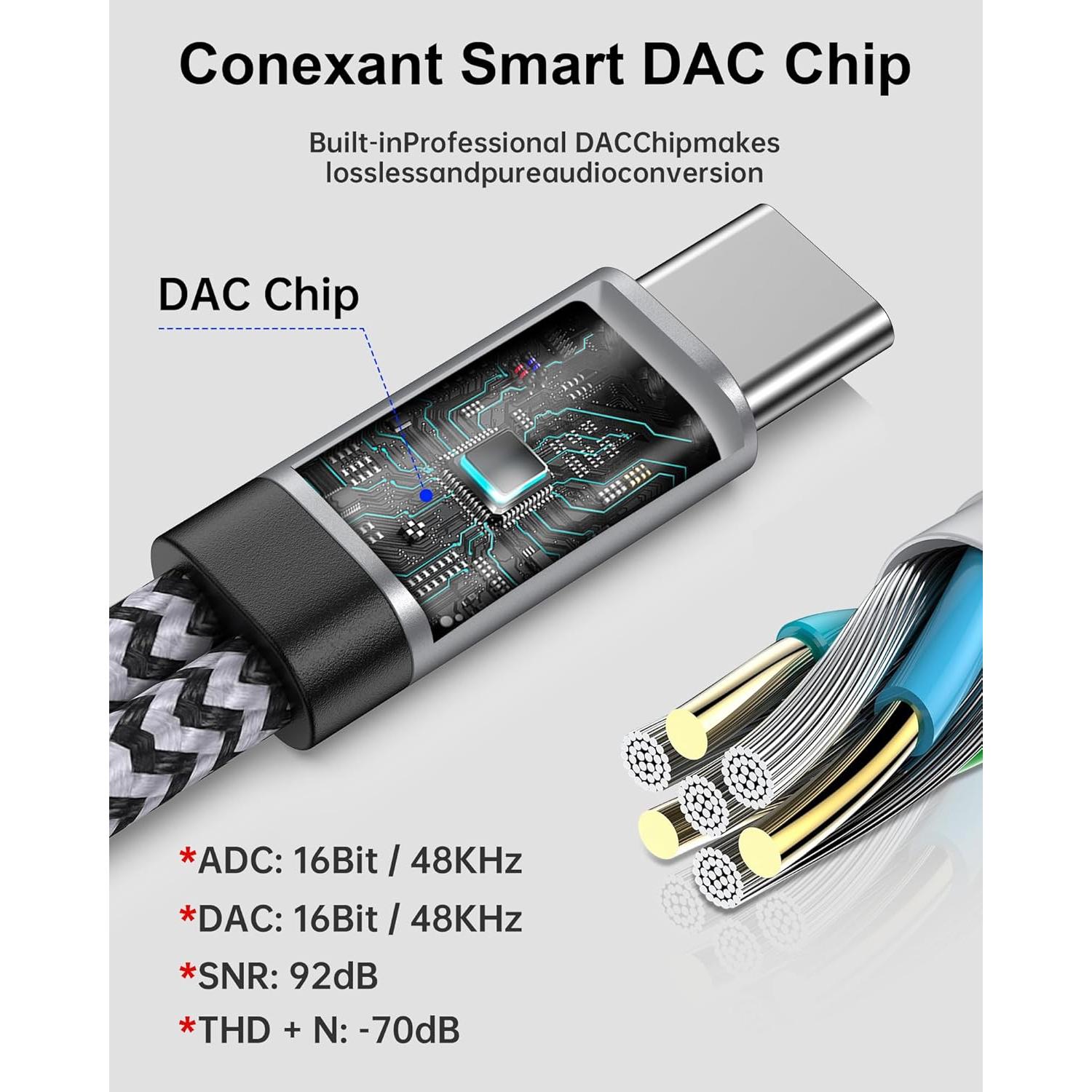 Adaptador USB C a 3.5mm AILKIN con divisor de micrófono