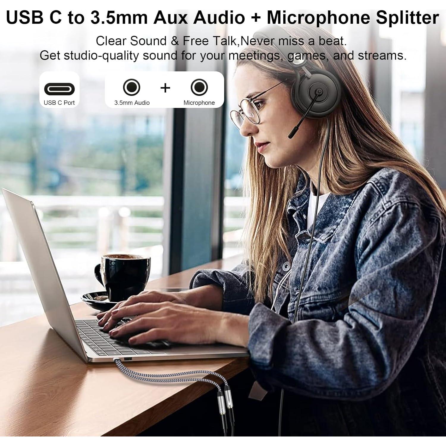 Adaptador USB C a 3.5mm AILKIN con divisor de micrófono