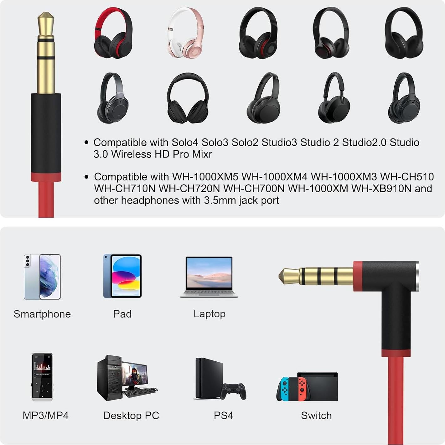 Cable de audio Toxaoii 3.5mm con micrófono para Beats y Sony