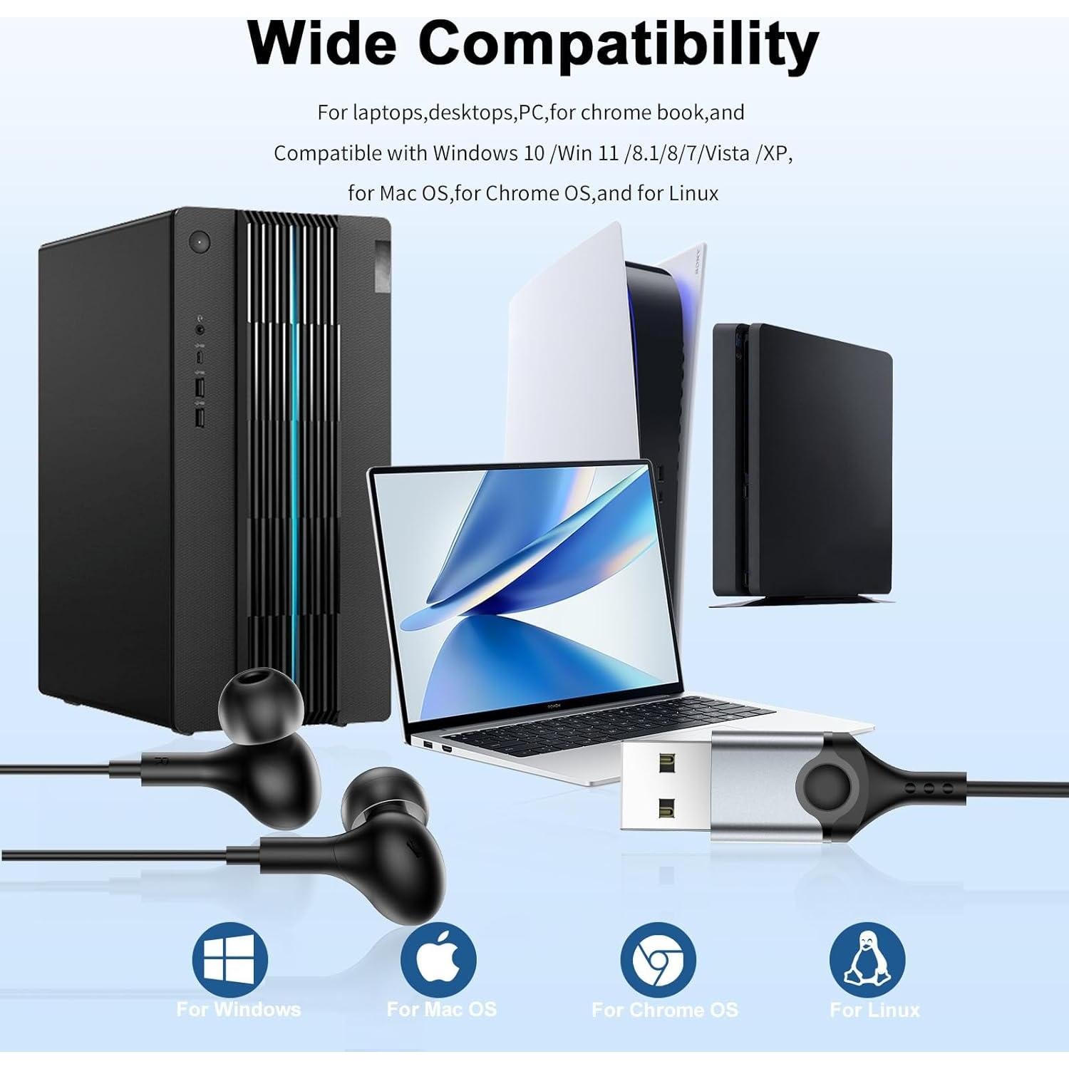 Auriculares USB AIAUXAI con micrófono y cancelación de ruido