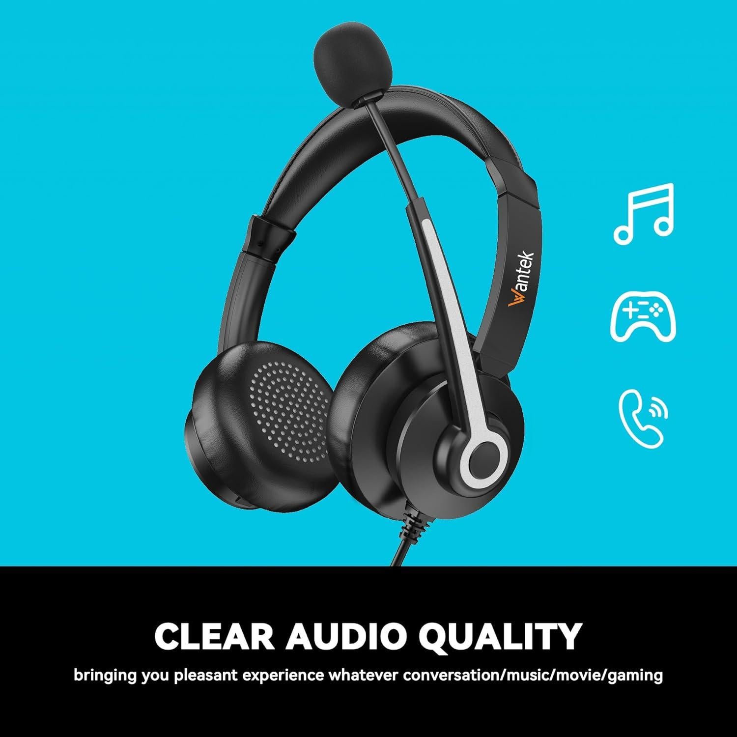 Auricular Wantek USB y 3.5mm con micrófono cancelación ruido