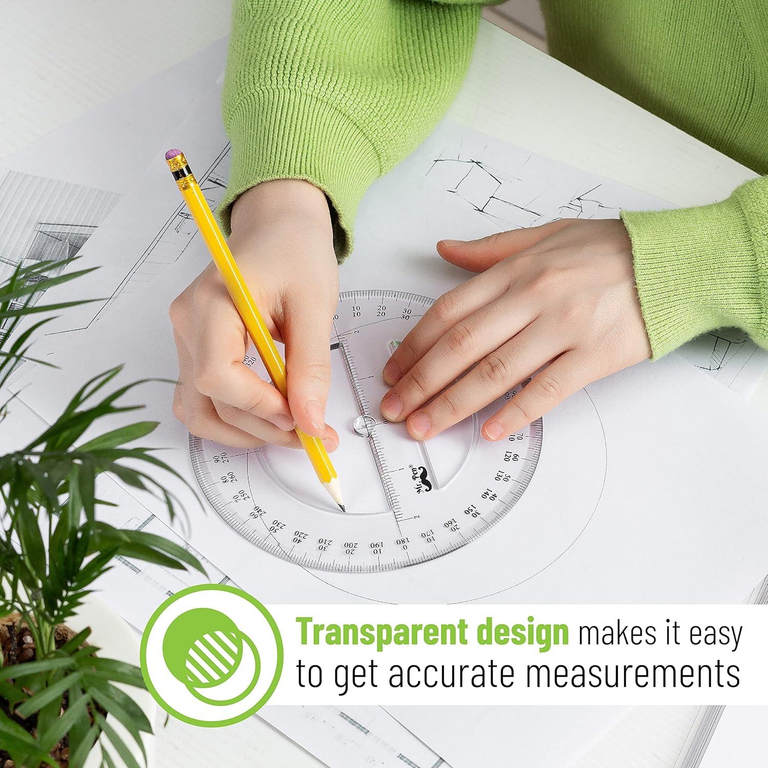 Transportador 360 Grados Mr. Pen - Paquete de 2, Plástico Claro