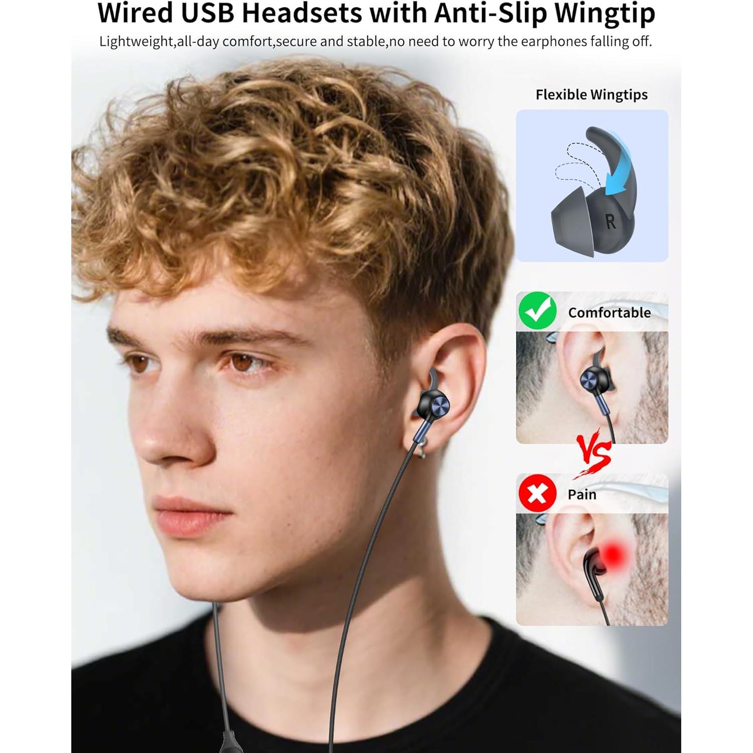 Auriculares USB AIAUXAI con micrófono, 2.3m, cancelación ruido