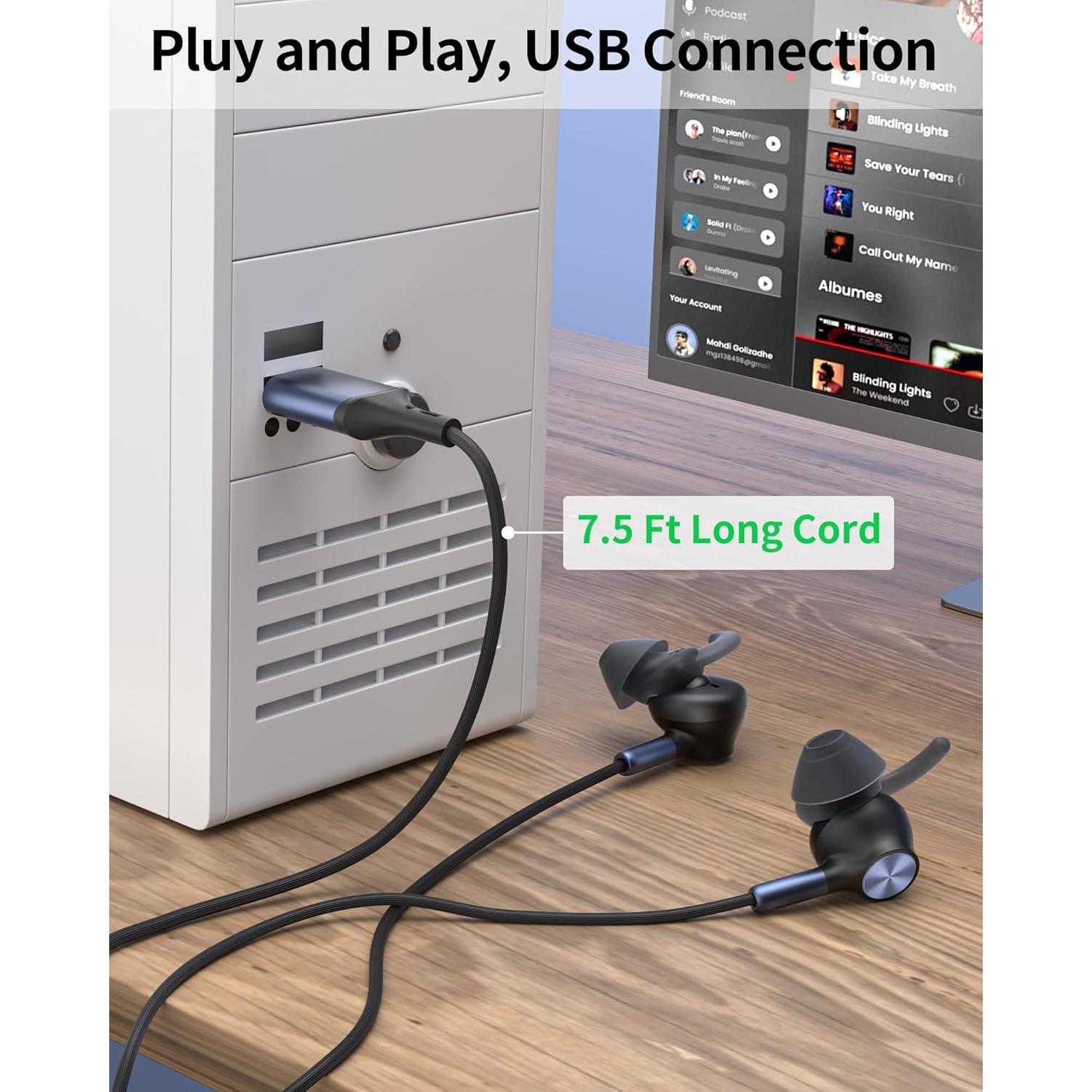 Auriculares USB AIAUXAI con micrófono, 2.3m, cancelación ruido