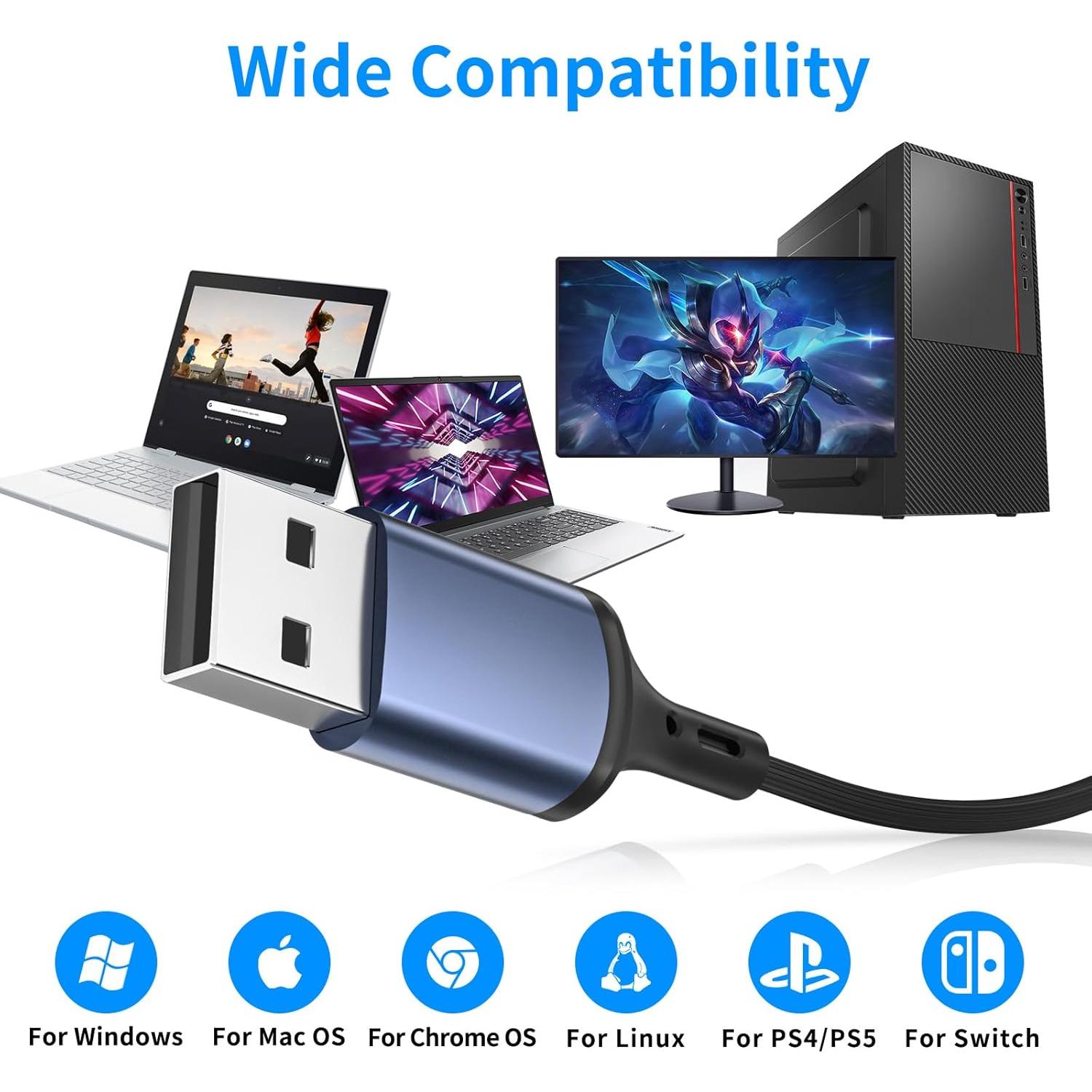 Auriculares USB AIAUXAI con micrófono, 2.3m, cancelación ruido