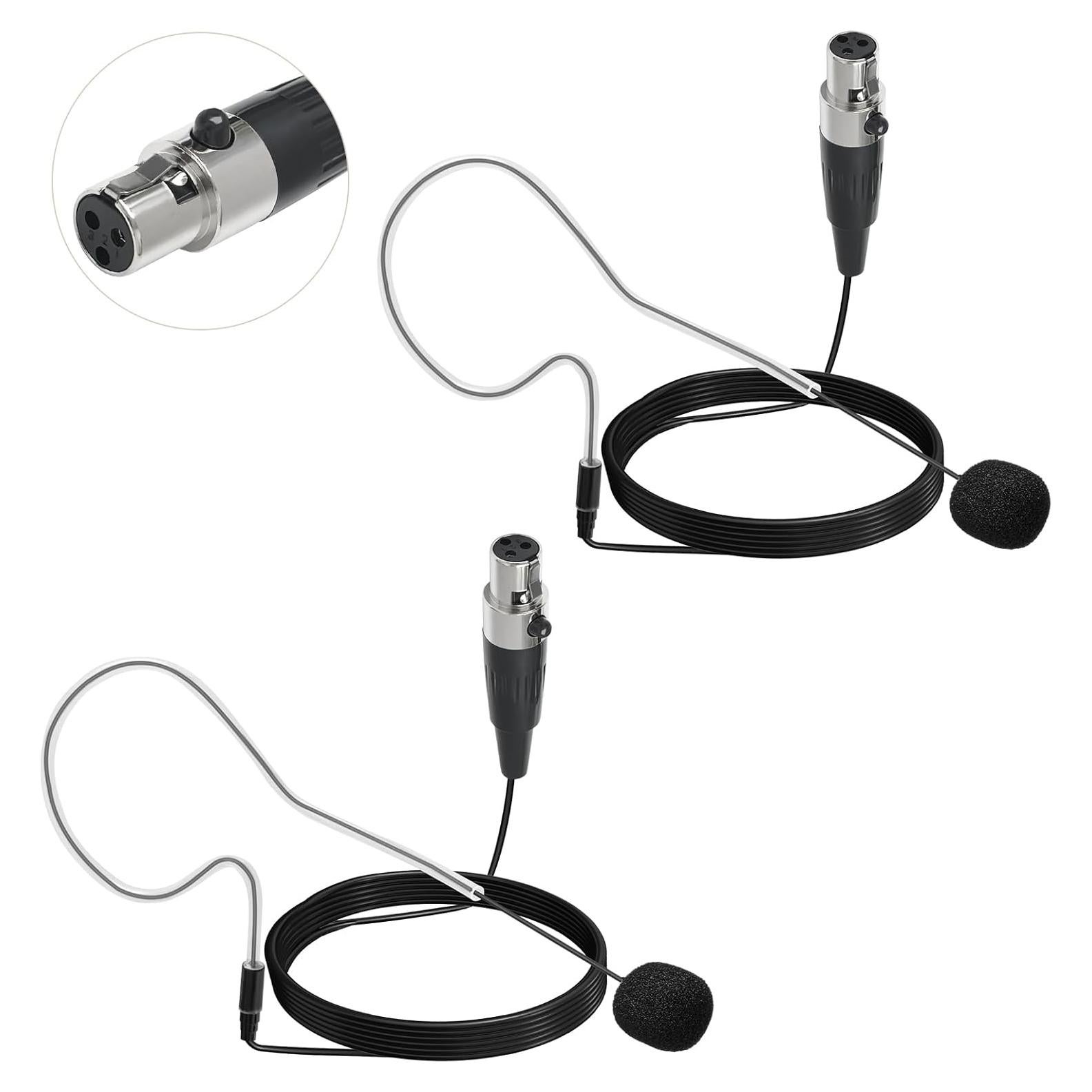Paquete de 2 Micrófonos de Diadema Teekooee Mini XLR Negro
