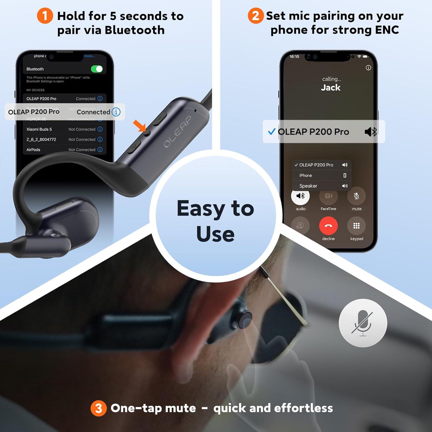 Auricular Inalámbrico OLEAP P200b Pro con Micrófono AI ENC 50dB