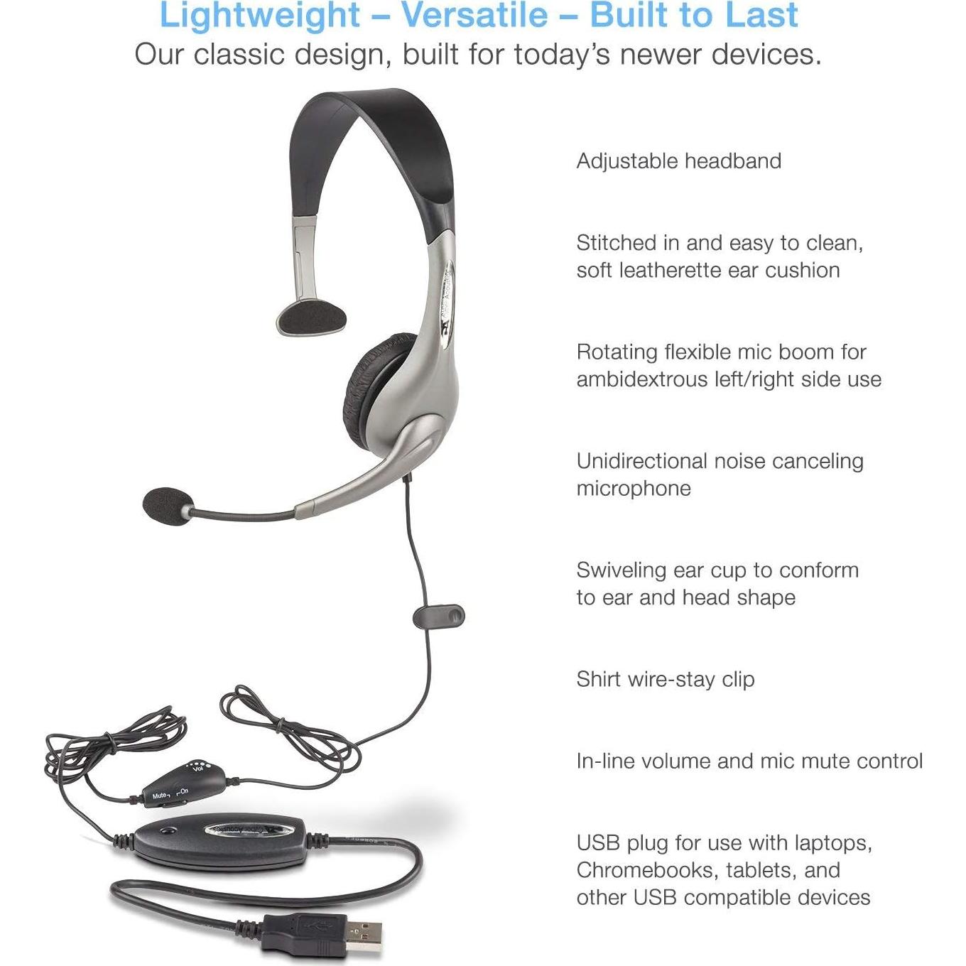 Auricular Mono USB Cyber Acoustics AC-840 con Micrófono y Cancelación de Ruido