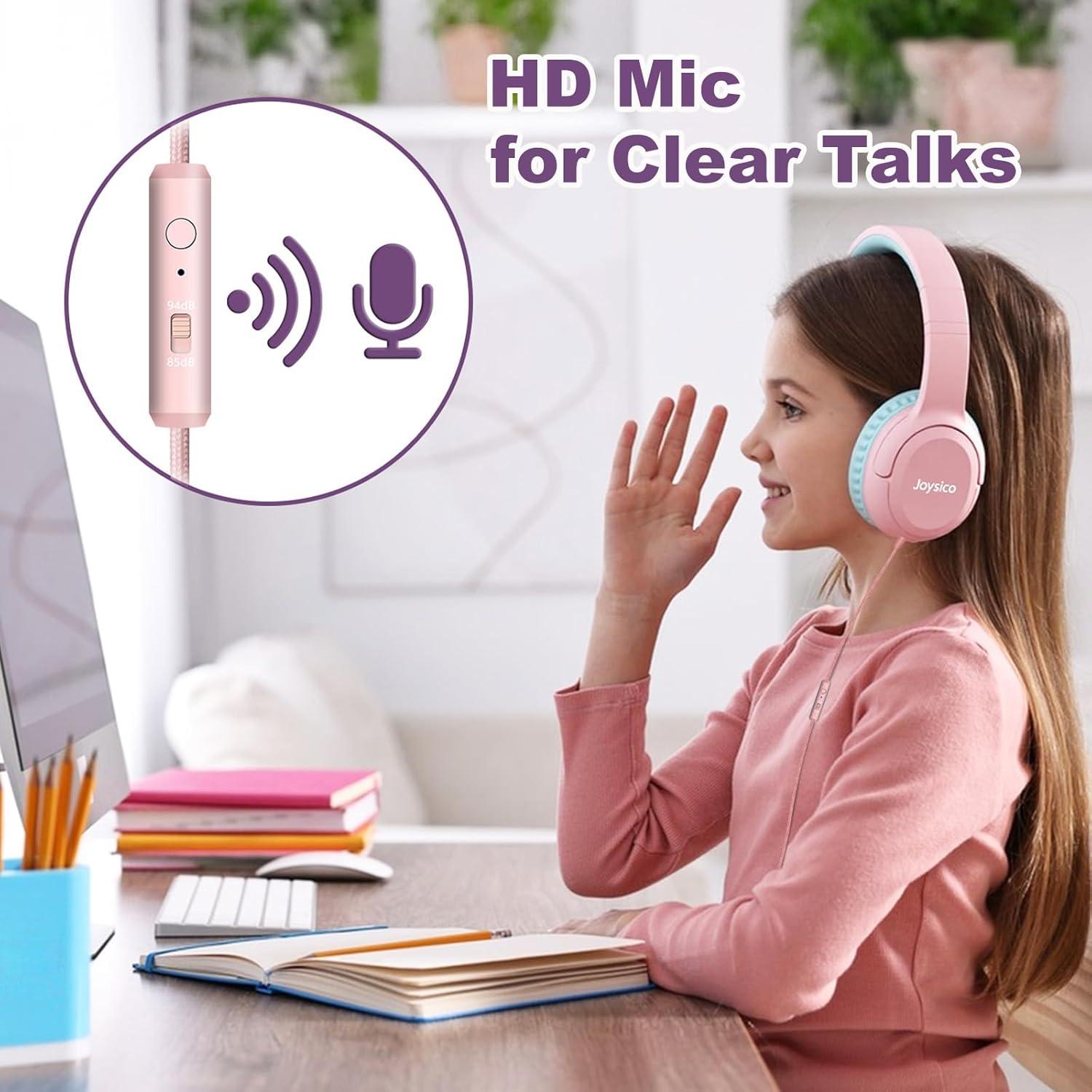 Auriculares Joysico YO1 Rosa para Niños con Micrófono 85dB