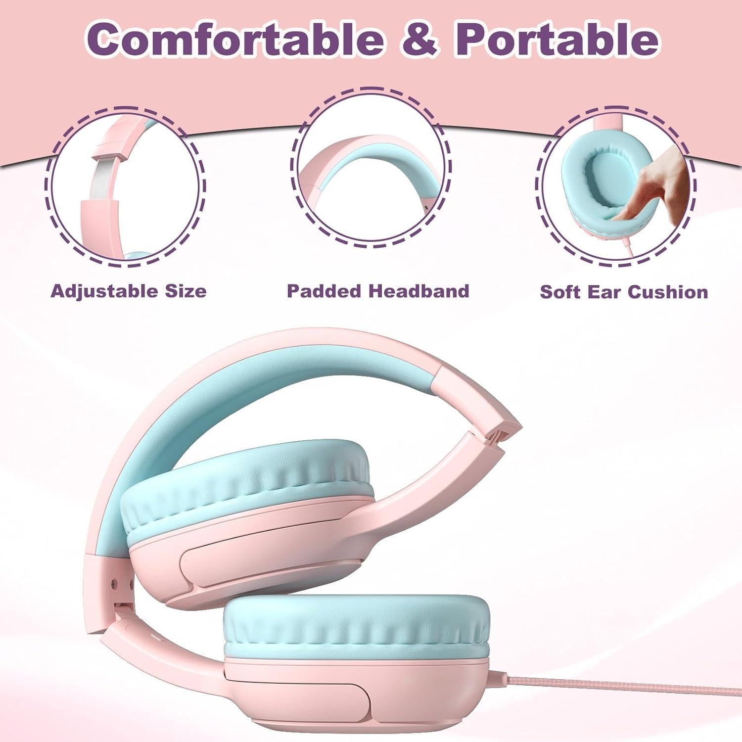 Auriculares Joysico YO1 Rosa para Niños con Micrófono 85dB