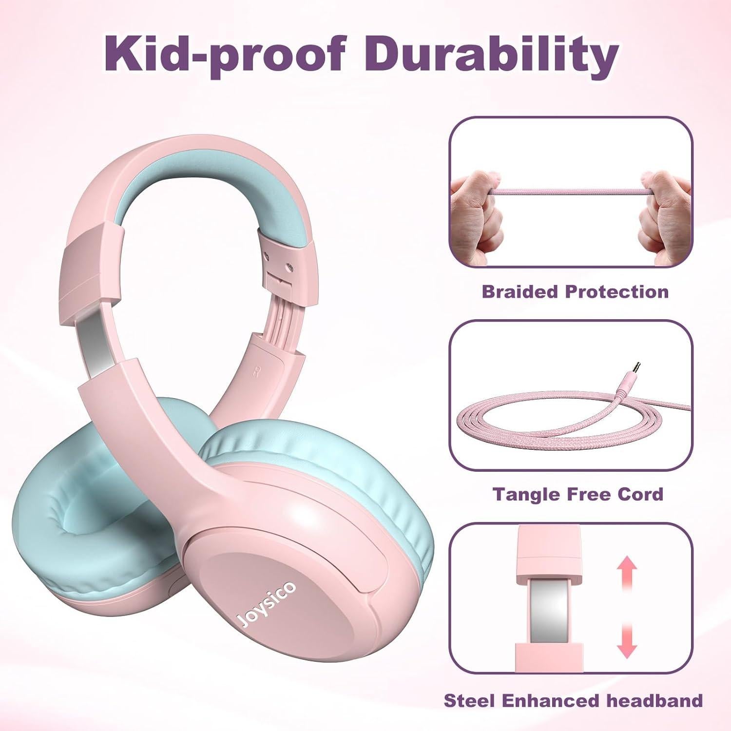 Auriculares Joysico YO1 Rosa para Niños con Micrófono 85dB