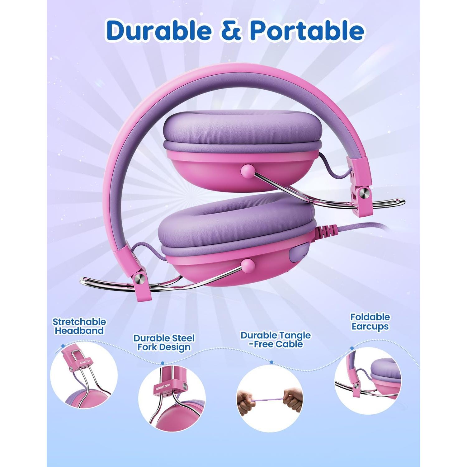 Auriculares para Niños Awatrue Rosa 74dB Sonido Estéreo