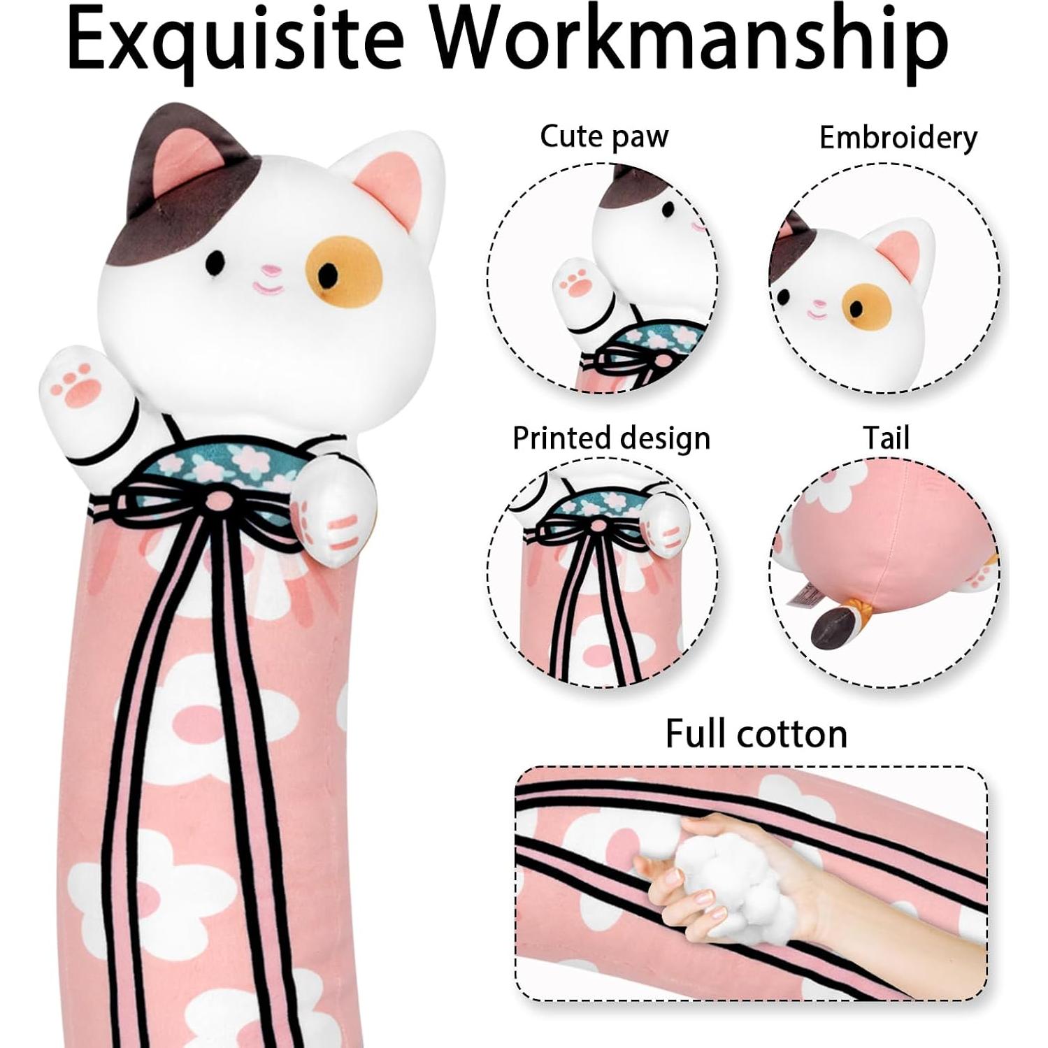 Almohada de Cuerpo de Gato de Peluche YH YUHUNG 70cm Rosa