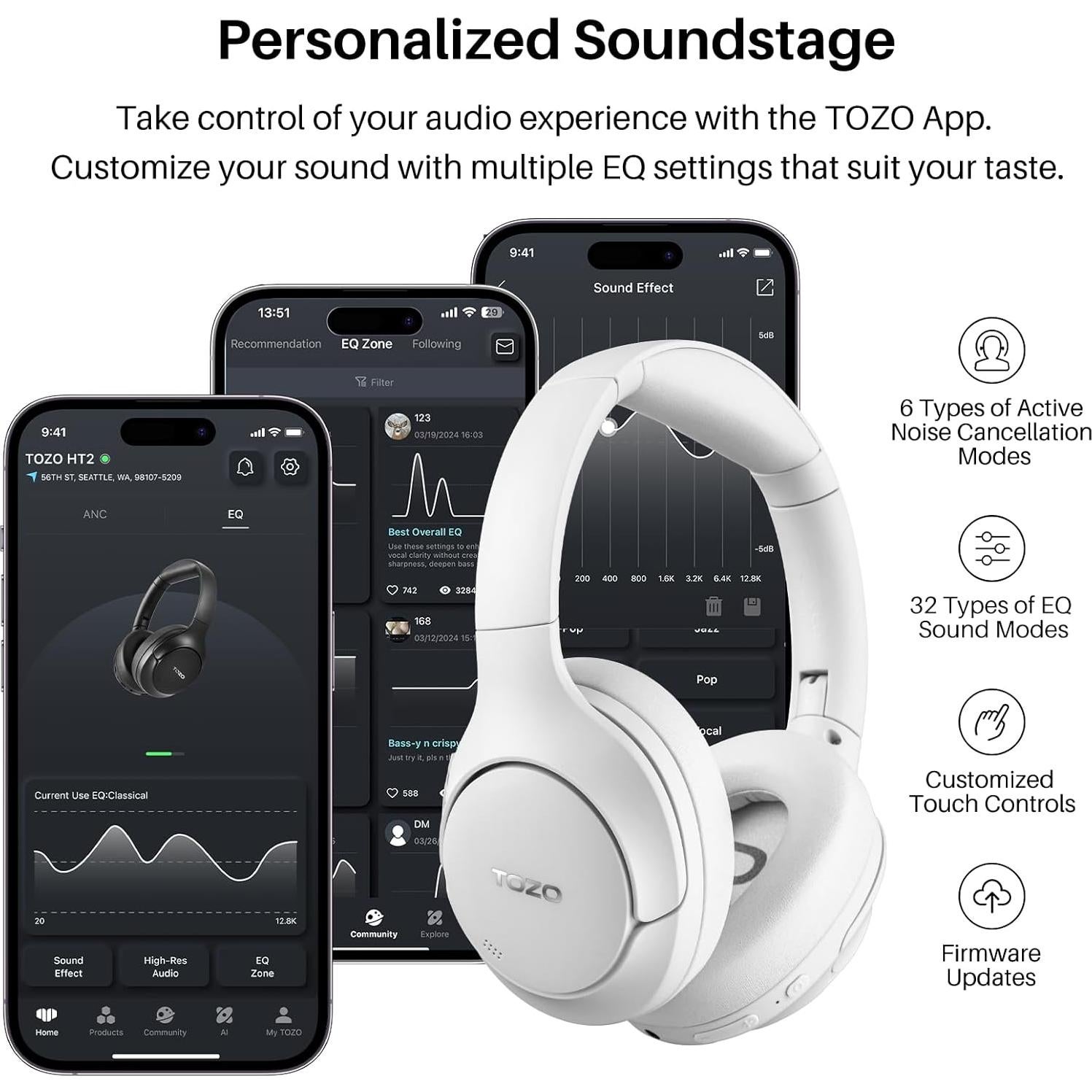 Auriculares TOZO HT2 Bluetooth Inalámbricos con ANC 60h