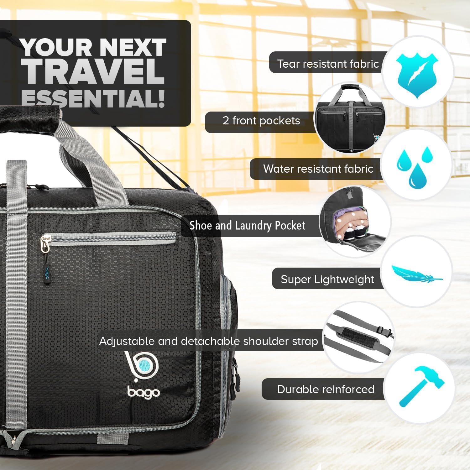 Bolsa de Viaje Plegable Bago 40L Impermeable Negro