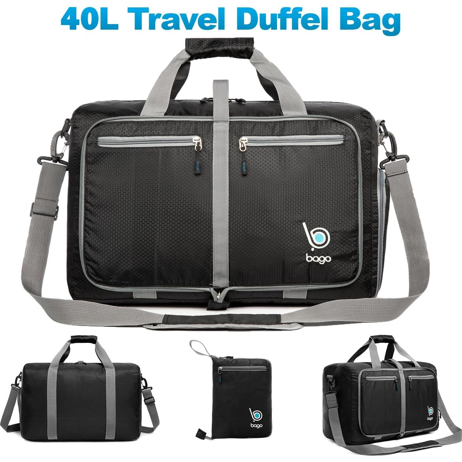 Bolsa de Viaje Plegable Bago 40L Impermeable Negro