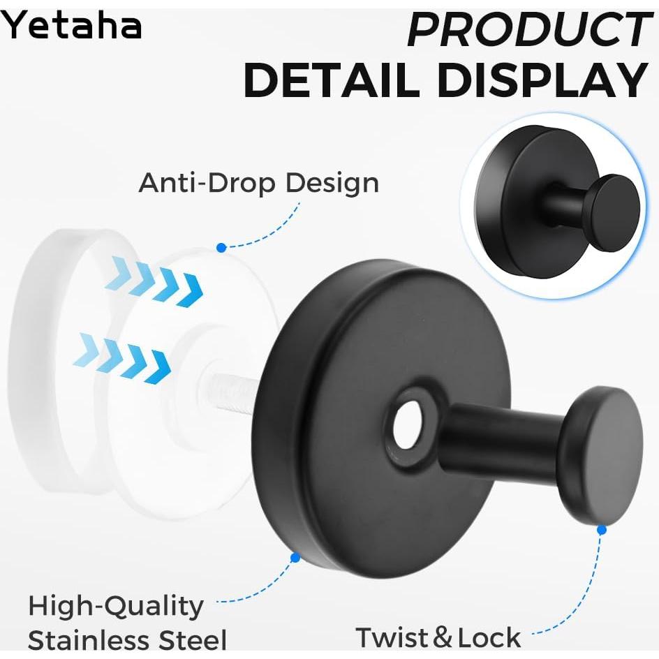 Ganchos de Ventosa Yetaha 2 Pcs Acero Inoxidable Negro