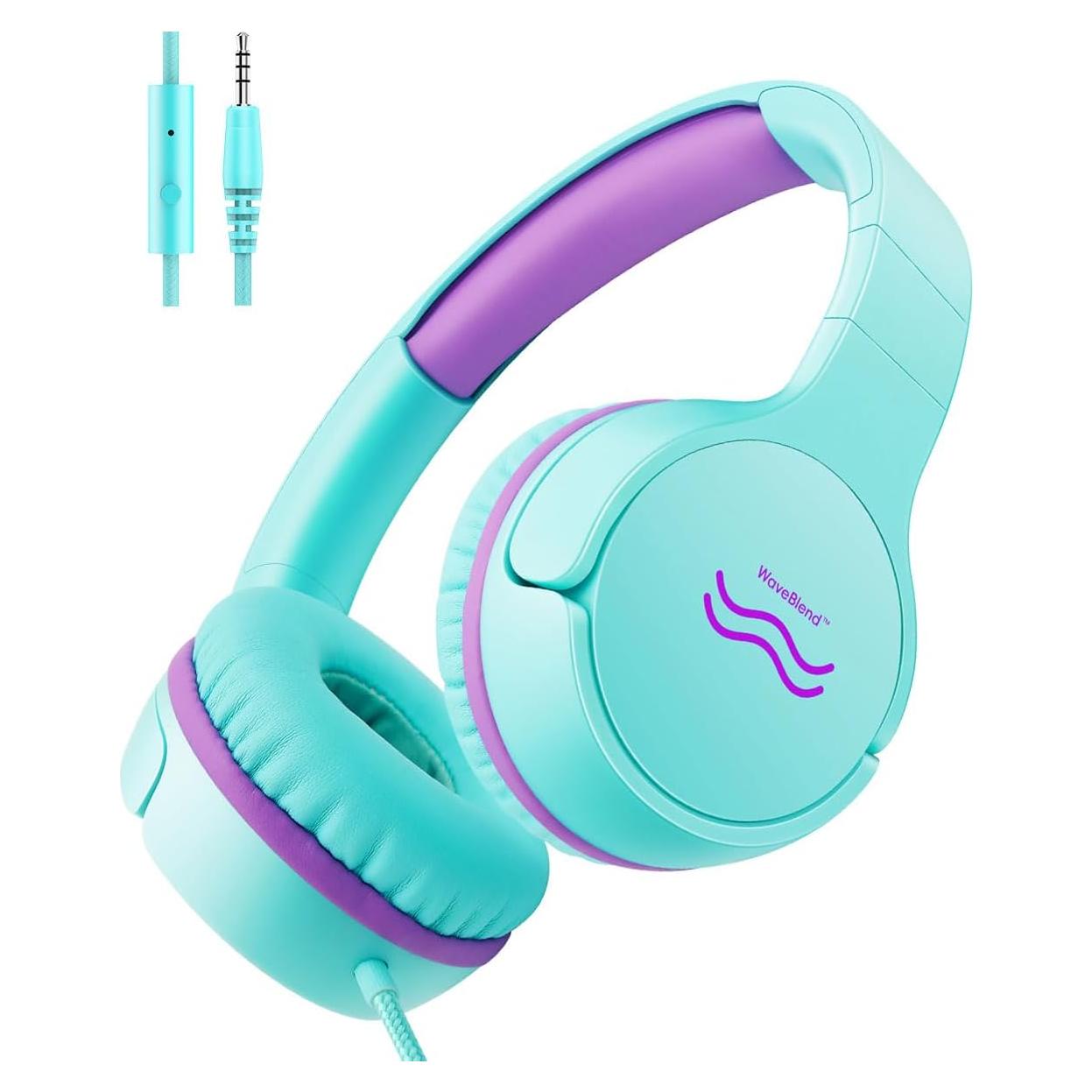 Auriculares para Niños WaveBlend K1 VerdePúrpura 95dB