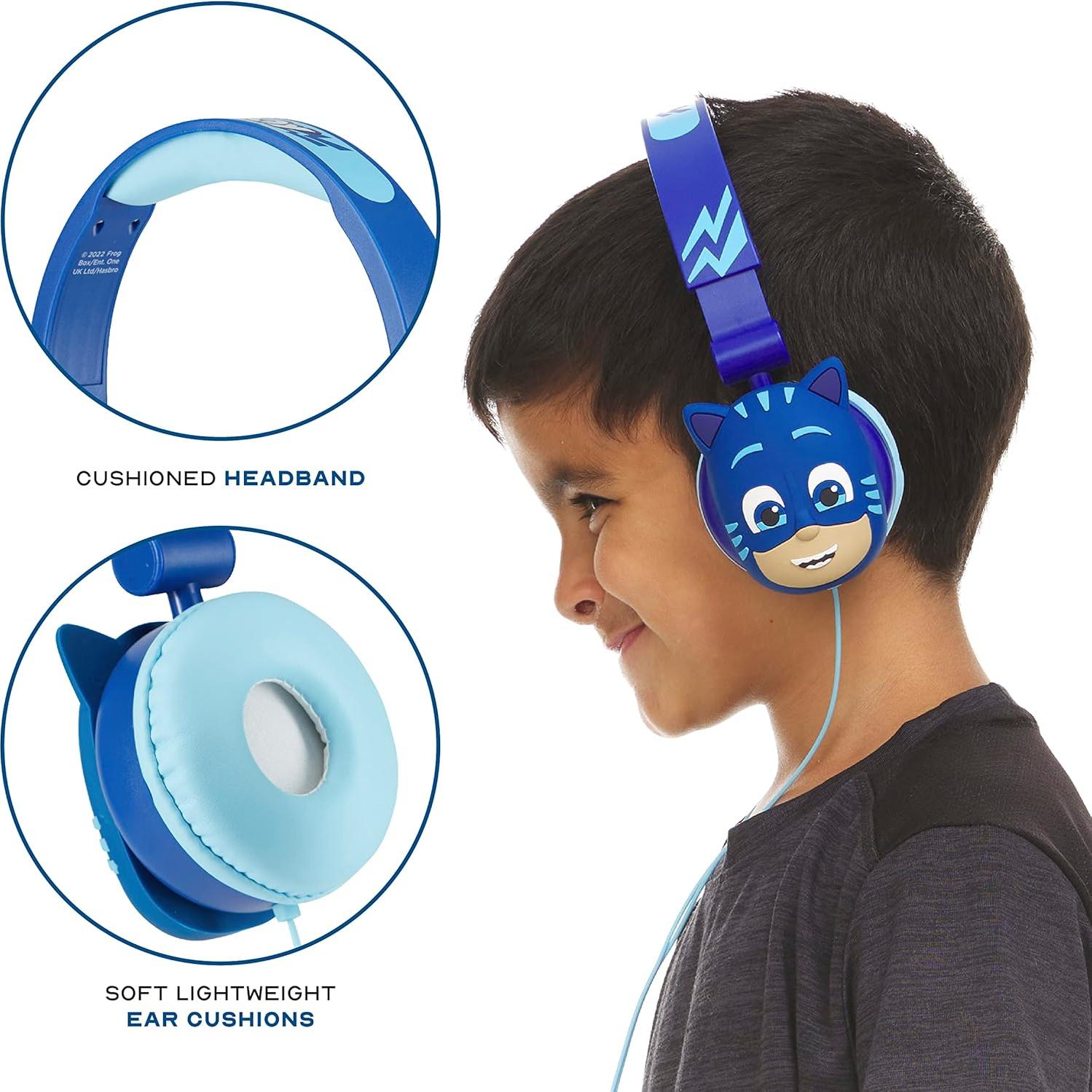 Auriculares sobre la oreja PJ Masks para niños - Sonido estéreo, control de volumen, 3.5mm