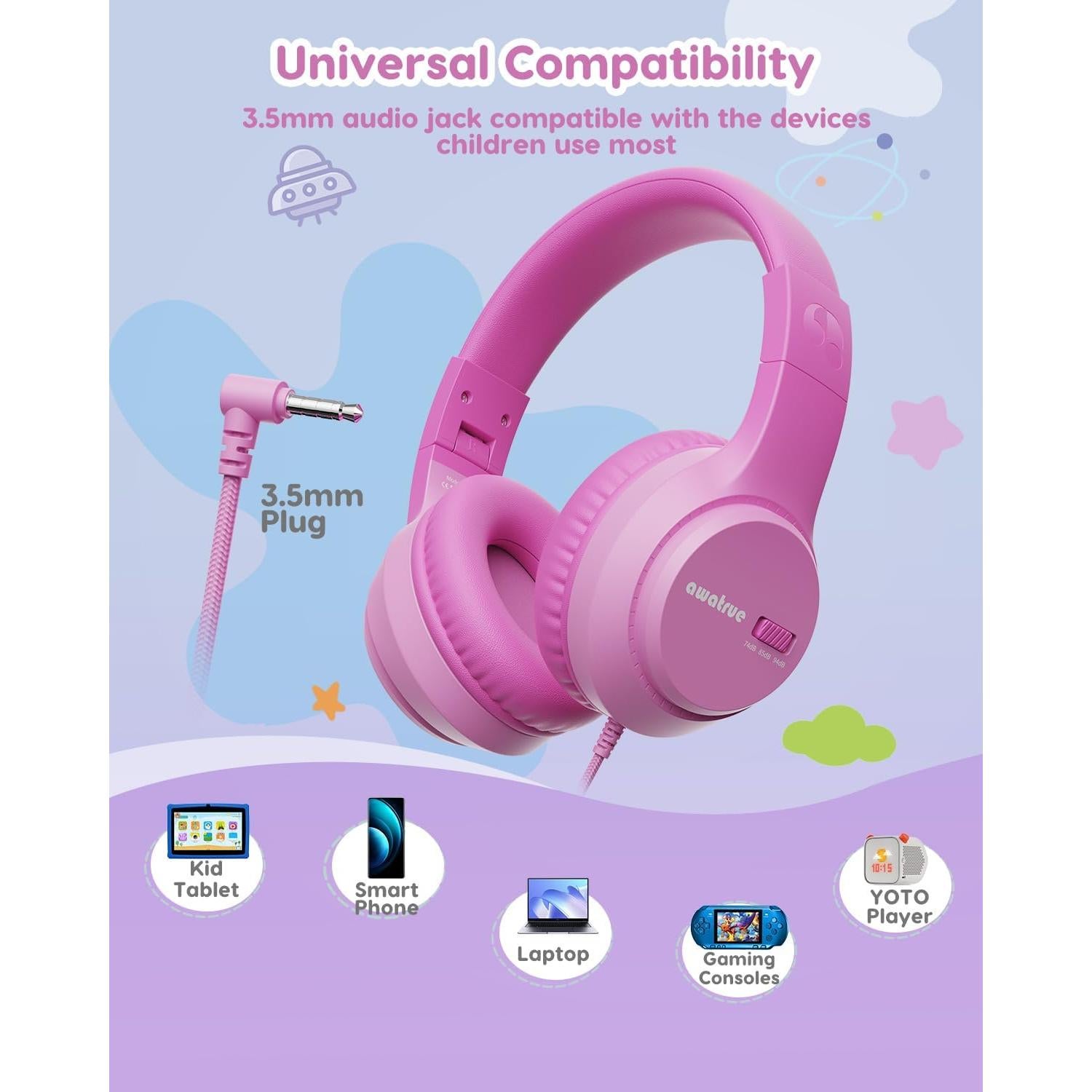 Auriculares Intraaurales para Niños AwaTrue HK07 Rosa 74/85/94dB