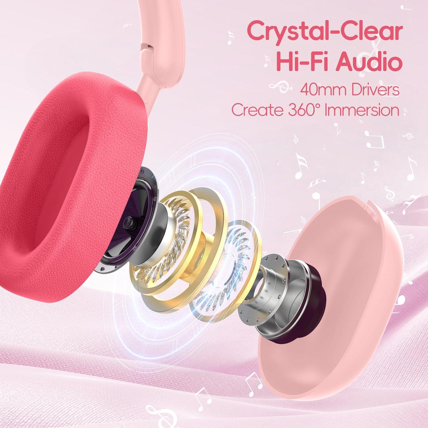 Auriculares LOBKIN Bluetooth 5.4 para Niños Plegables 55H Rosa