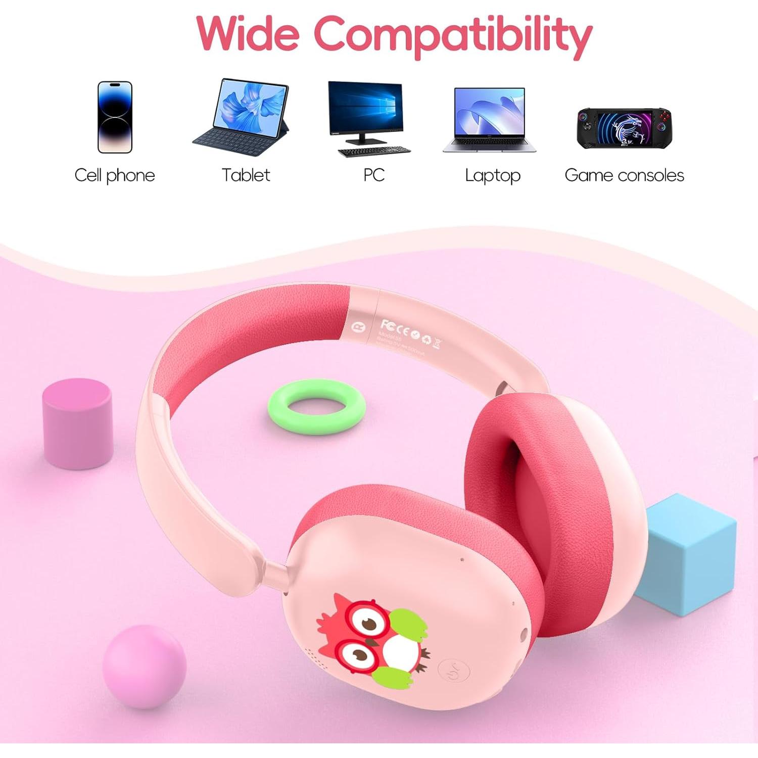 Auriculares LOBKIN Bluetooth 5.4 para Niños Plegables 55H Rosa