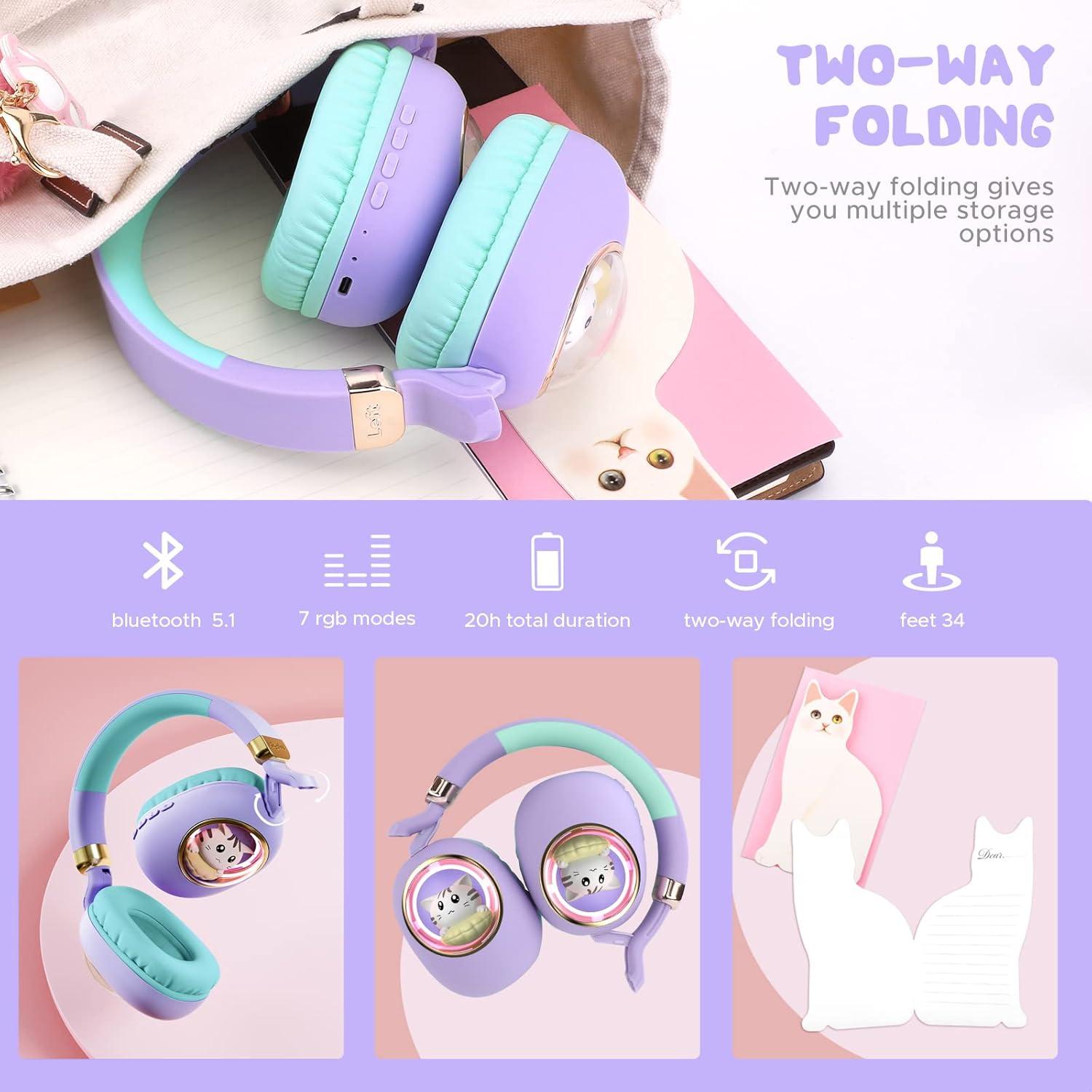 Auriculares Bluetooth QearFun para Niños con Luz LED Gato