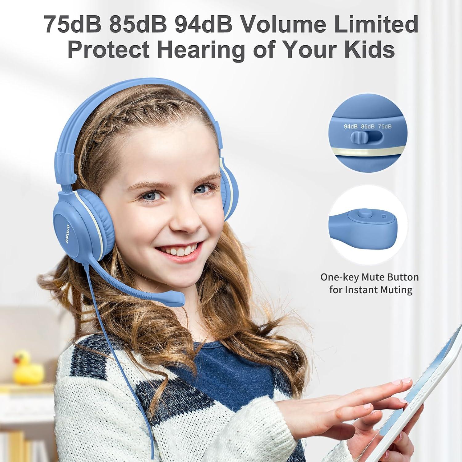 Auriculares SIMOLIO para Niños con Micrófono y Volumen Seguro