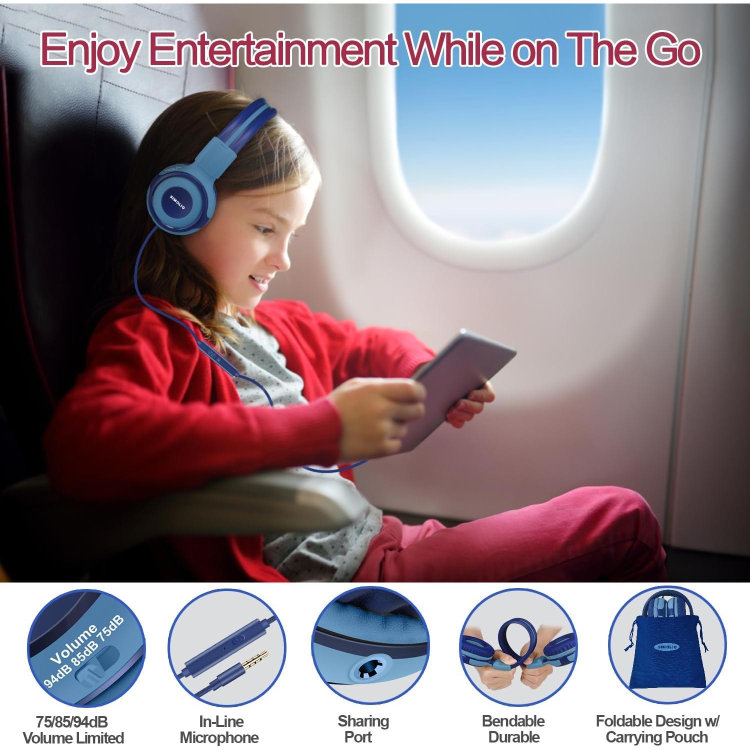 Auriculares SIMOLIO para Niños con Micrófono y Volumen Seguro