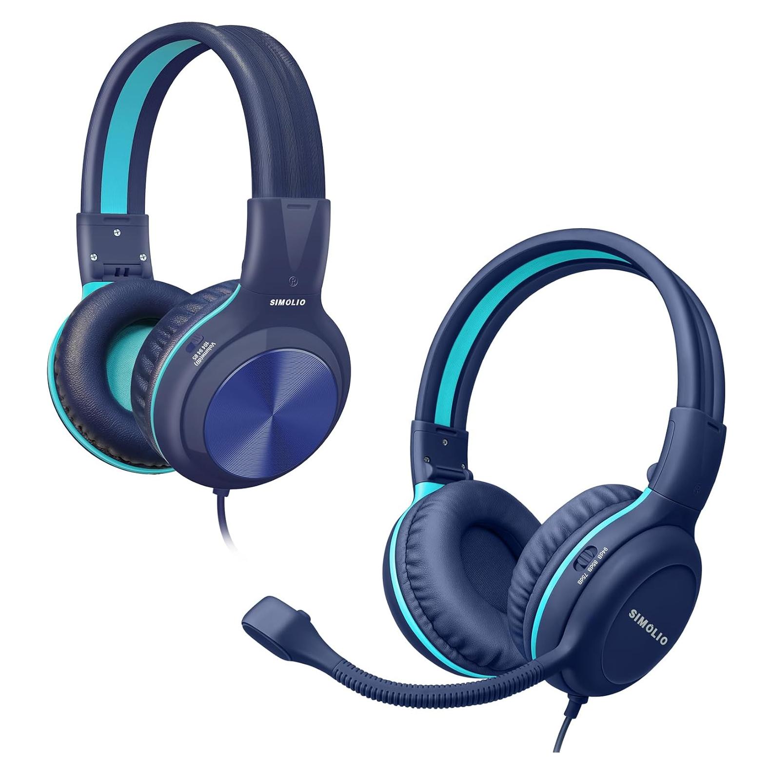Auriculares con Cable SIMOLIO para Niños con Micrófono y Limitador de Volumen