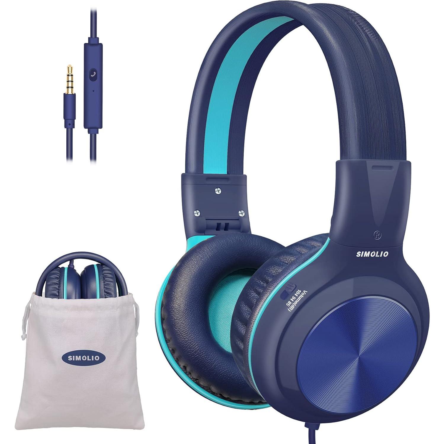 Auriculares con Cable SIMOLIO para Niños con Micrófono y Limitador de Volumen