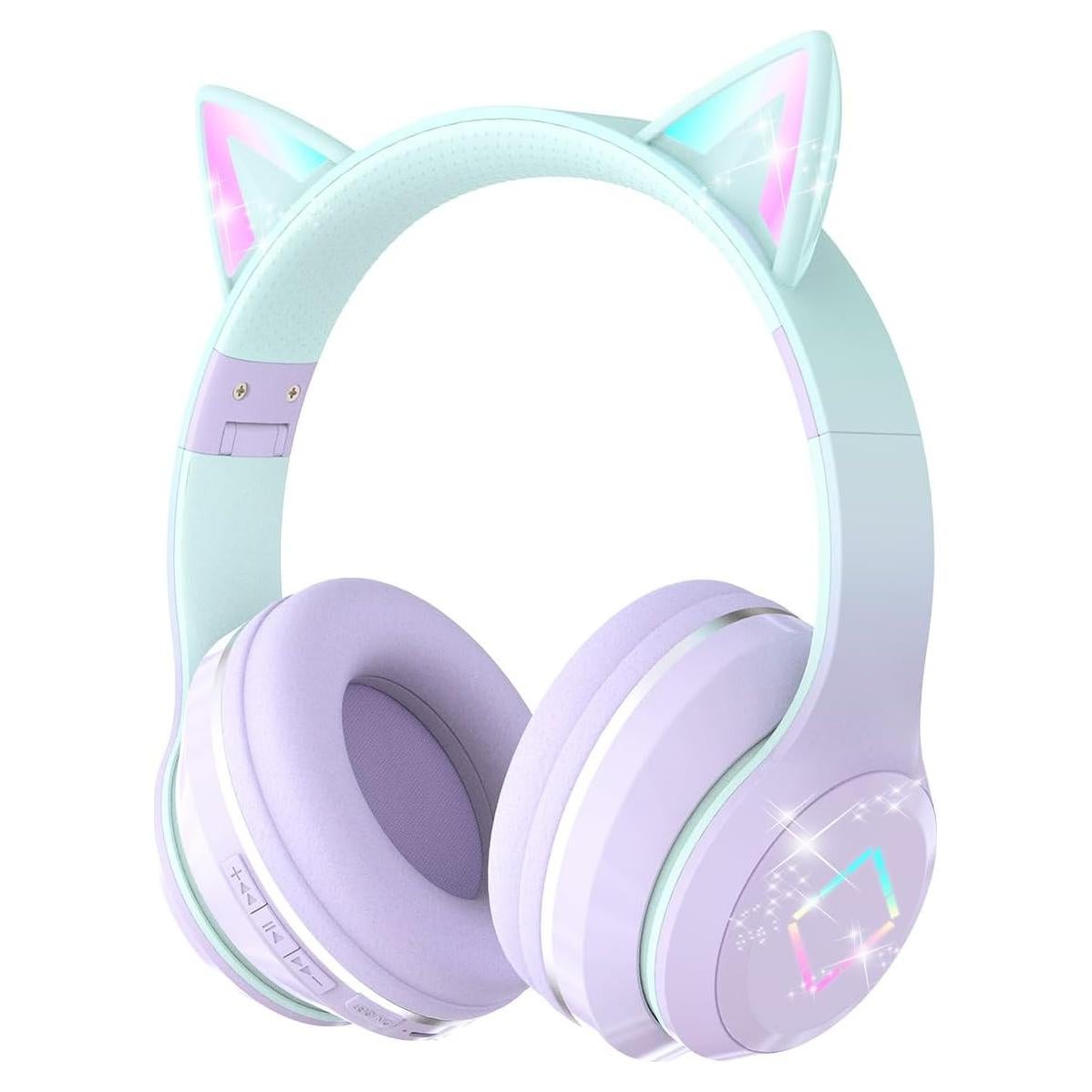 Auriculares Inalámbricos DMJ con Orejas de Gato Púrpura
