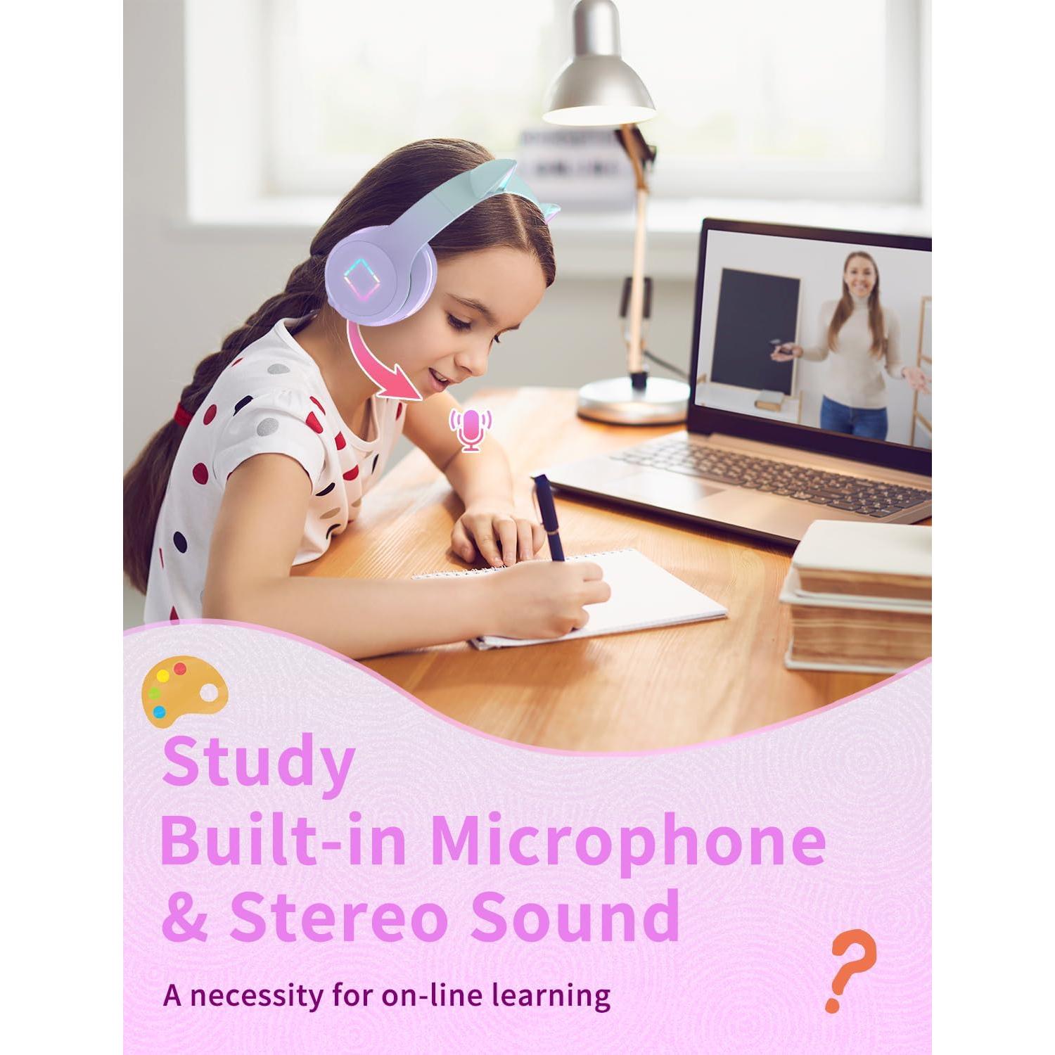 Auriculares Inalámbricos DMJ con Orejas de Gato Púrpura