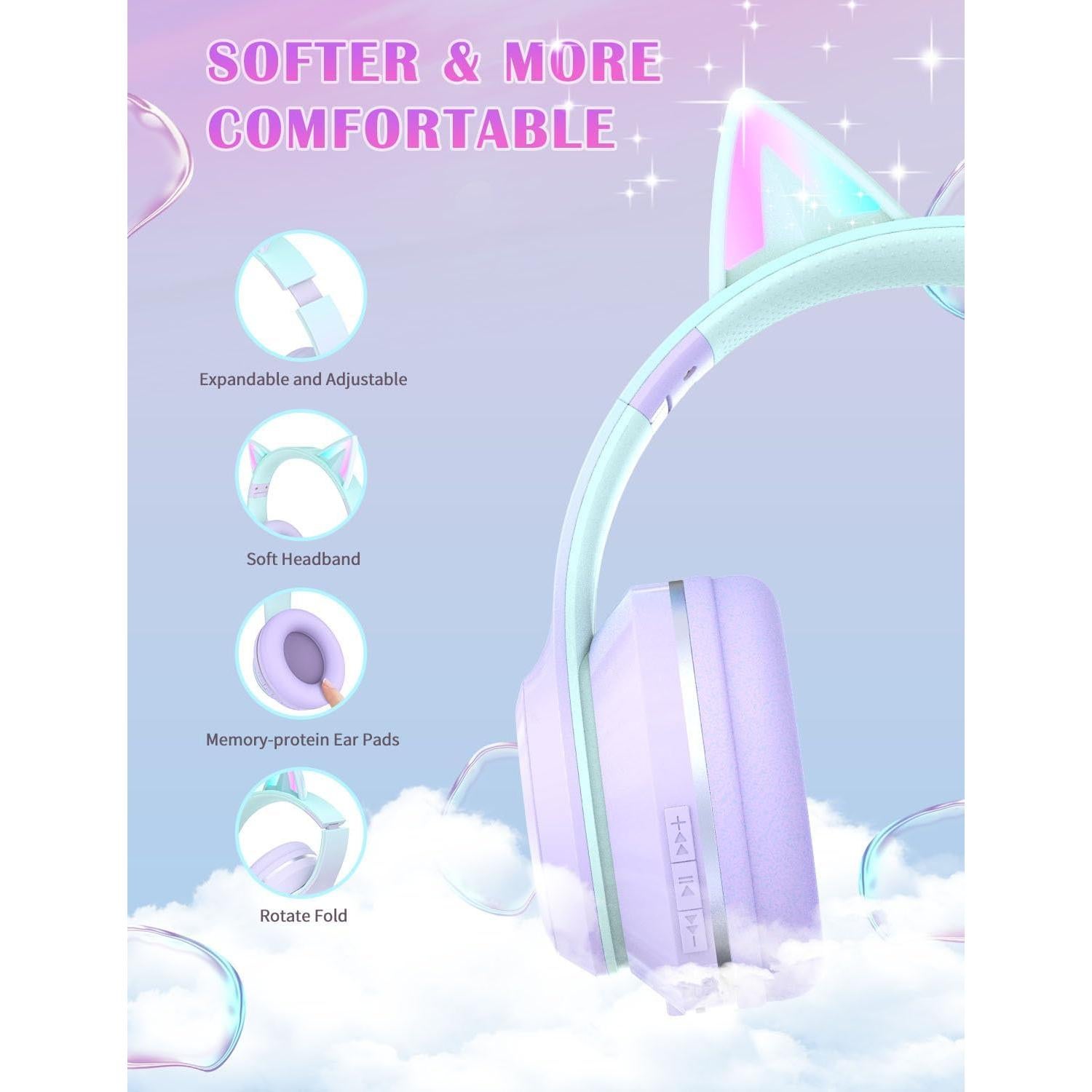 Auriculares Inalámbricos DMJ con Orejas de Gato Púrpura