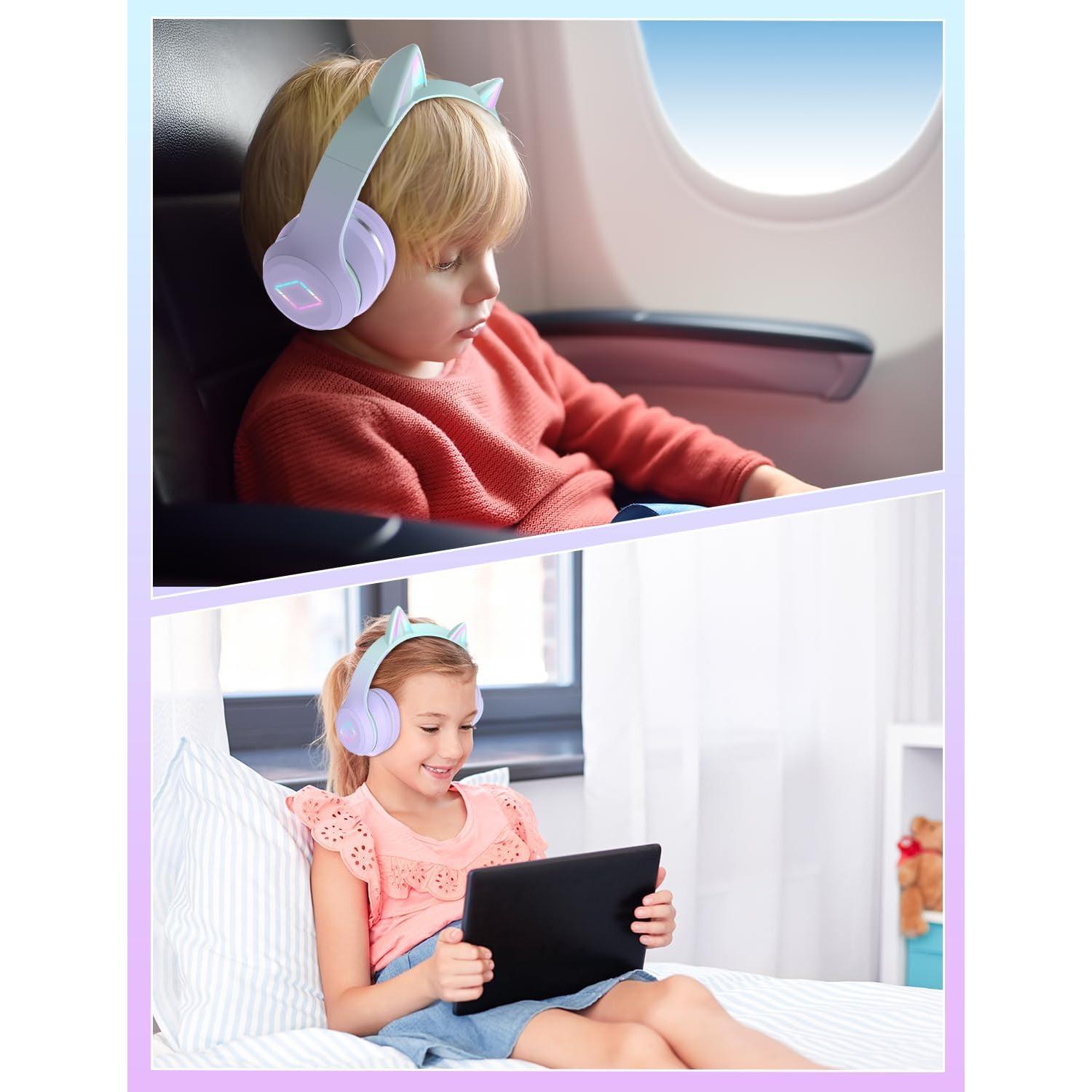 Auriculares Inalámbricos DMJ con Orejas de Gato Púrpura